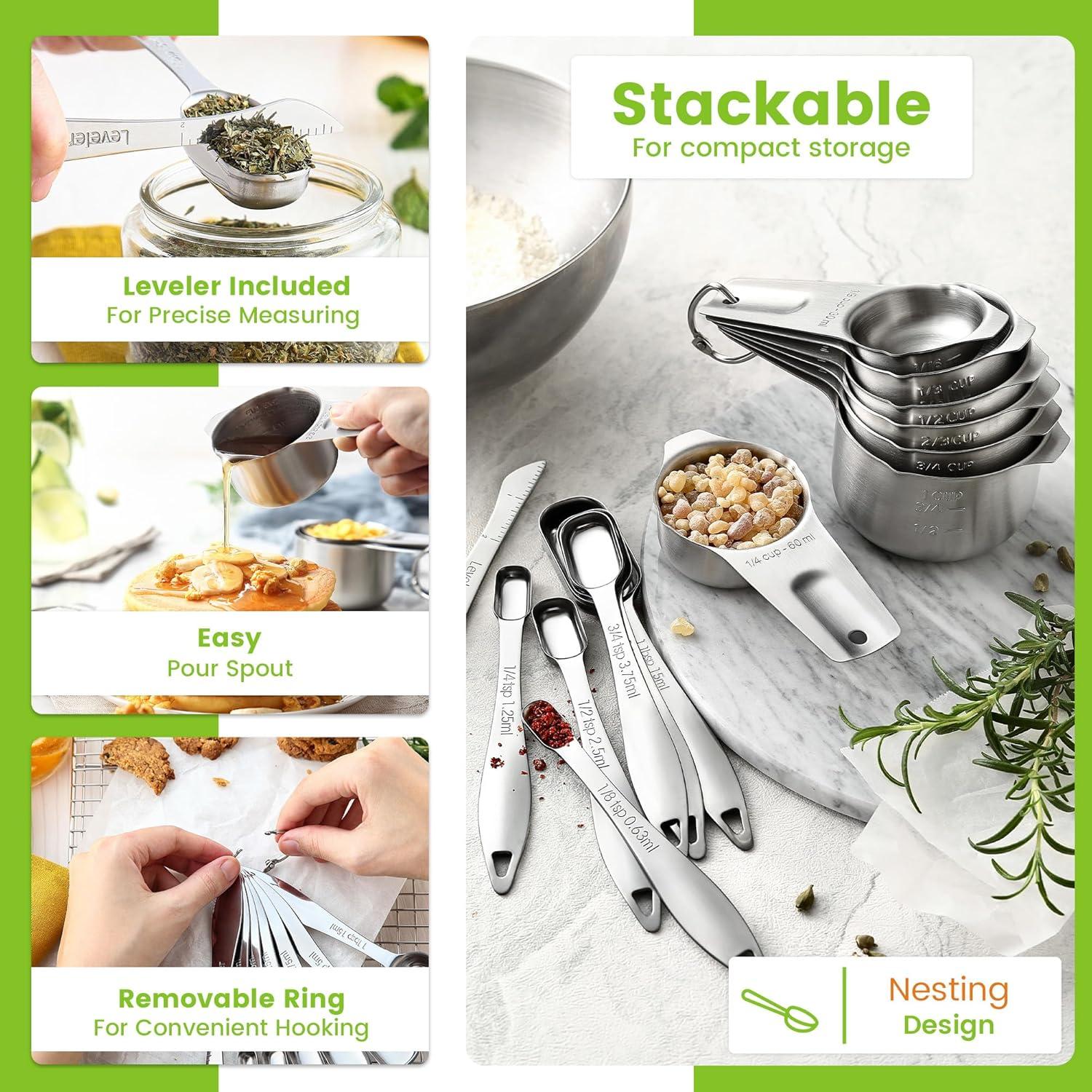 Juego de Tazas y Cucharas Medidoras Spring Chef Acero Inoxidable