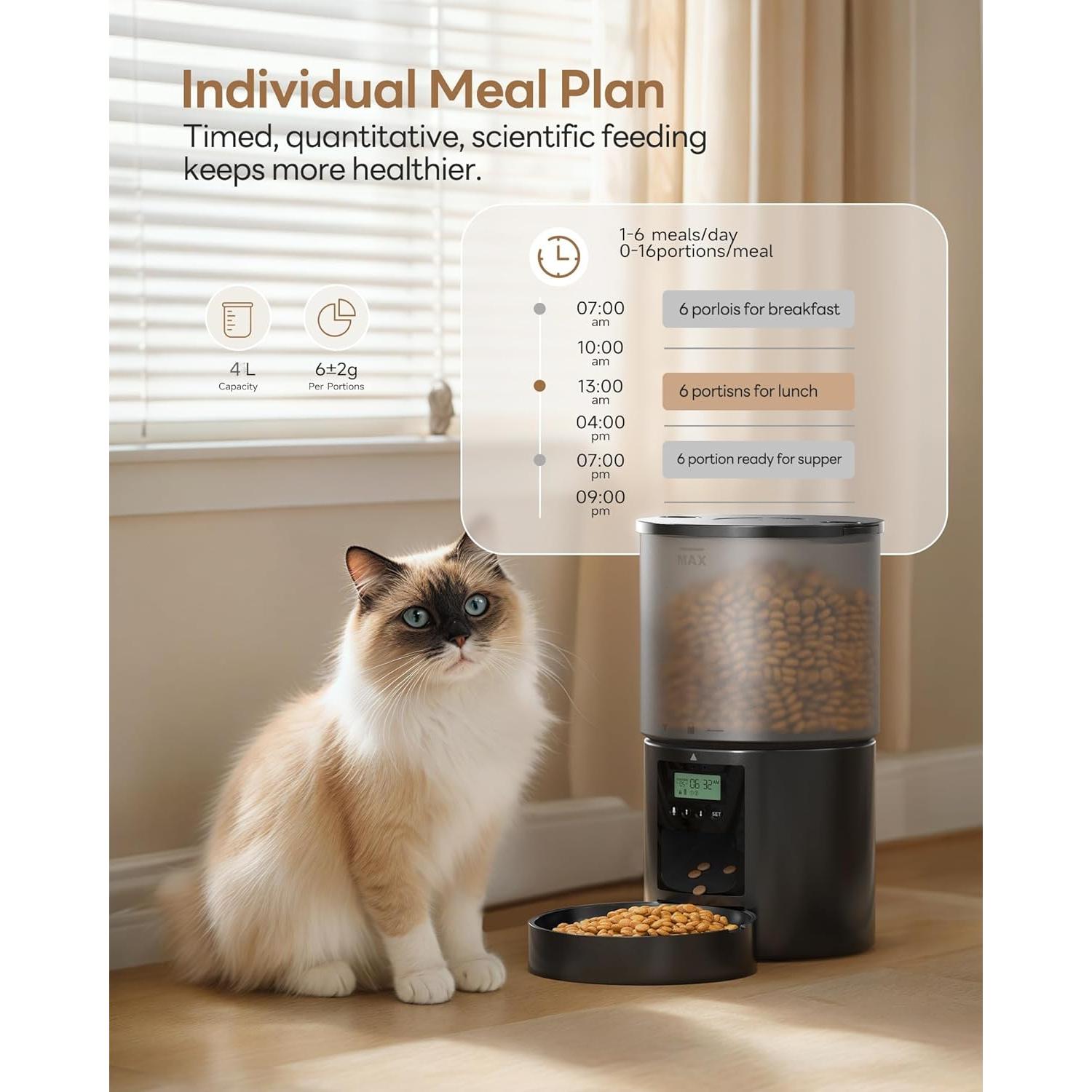 Dispensador Automático de Comida POOEKEN 4L para Gatos y Perros