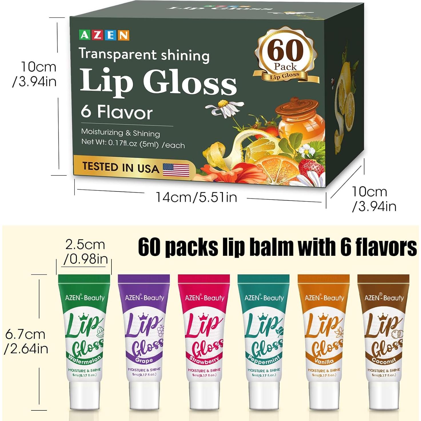 Set de 60 Brillos Labiales Transparentes AZEN - Hidratante con Vitamina E