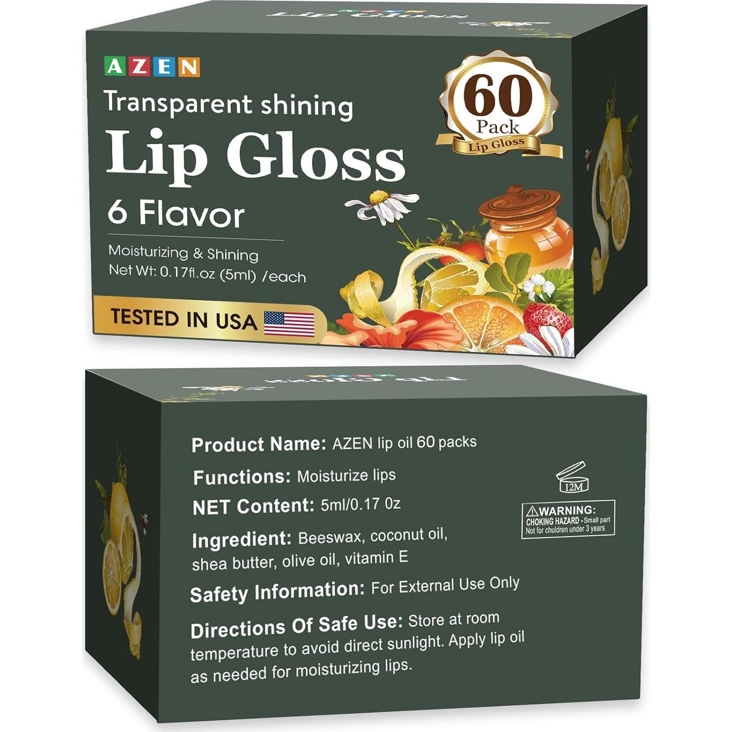 Set de 60 Brillos Labiales Transparentes AZEN - Hidratante con Vitamina E