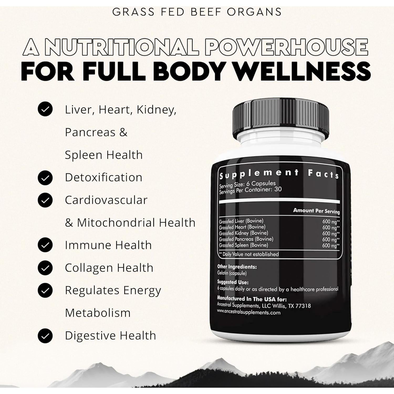 Suplemento de Órganos de Res Ancestral Supplements 180 Cápsulas