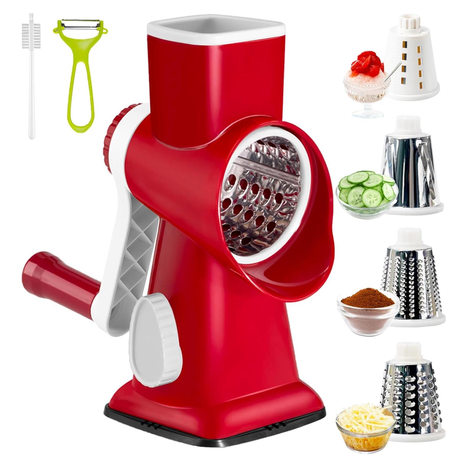 Rallador de Queso Rotativo KalraMay Acero Inoxidable Rojo