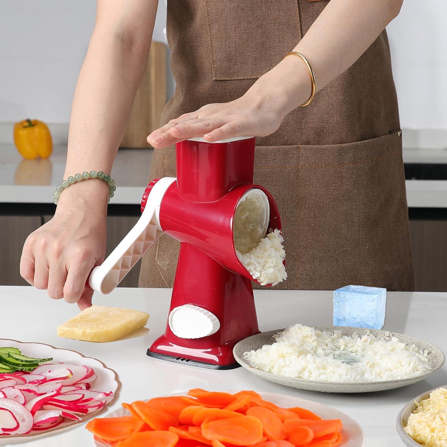 Rallador de Queso Rotativo KalraMay Acero Inoxidable Rojo