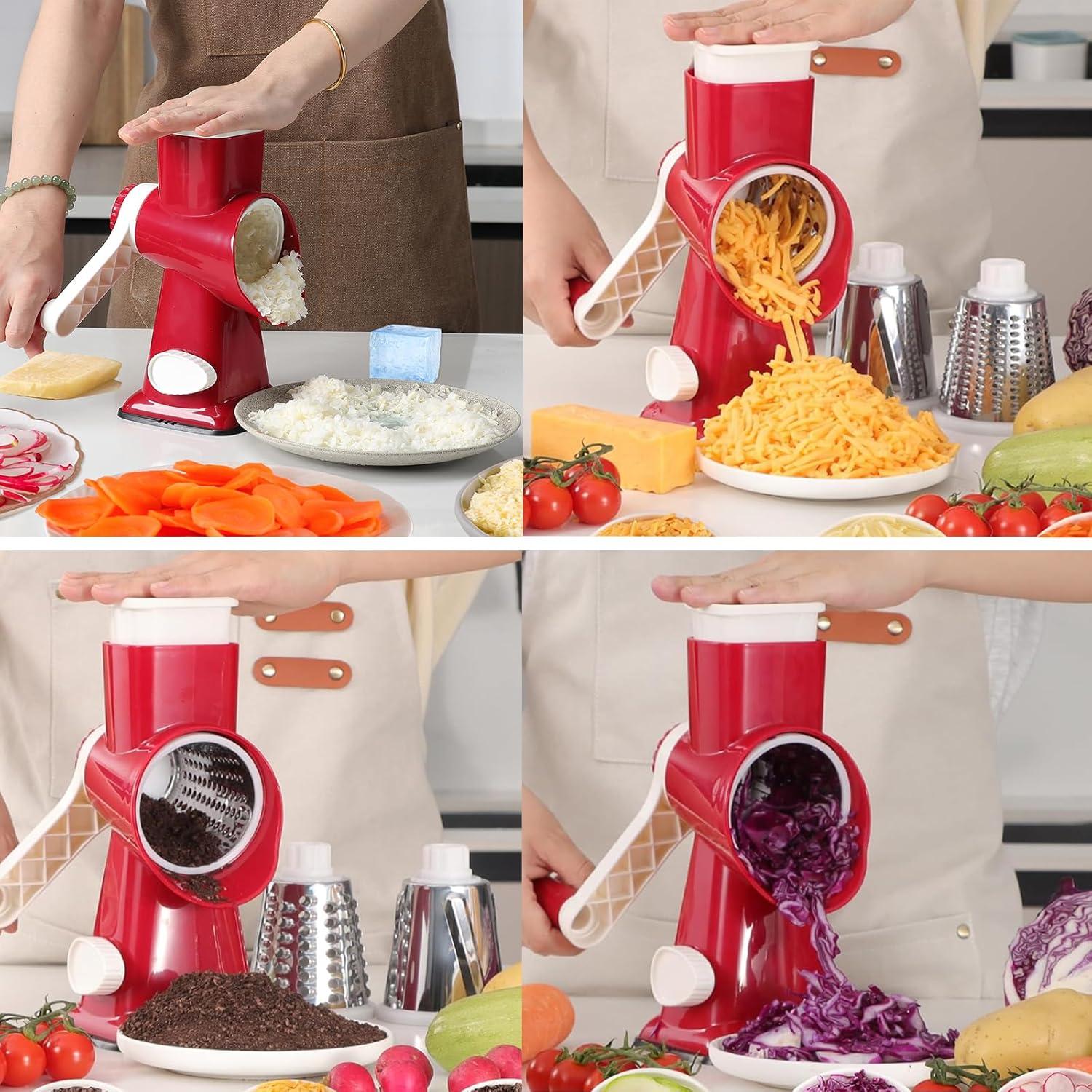 Rallador de Queso Rotativo KalraMay Acero Inoxidable Rojo