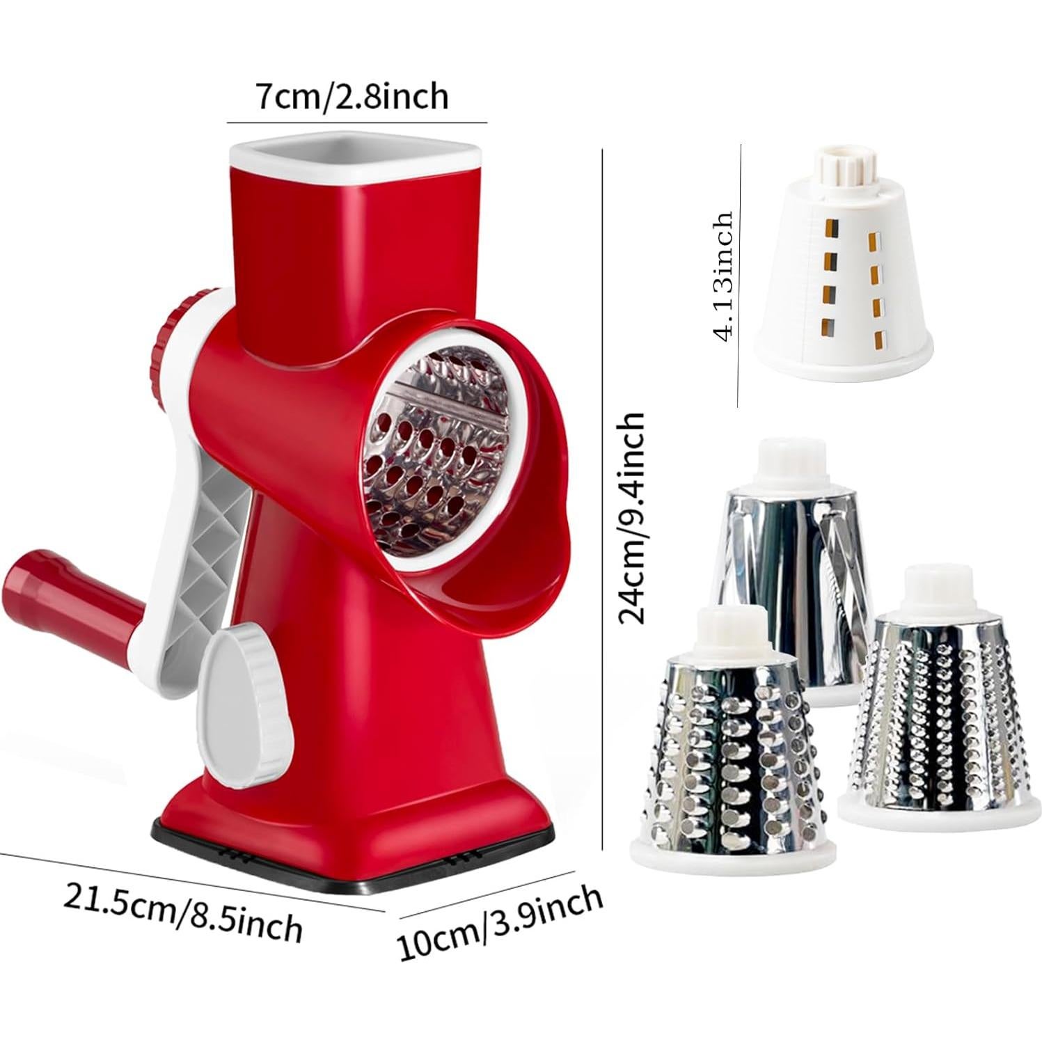 Rallador de Queso Rotativo KalraMay Acero Inoxidable Rojo