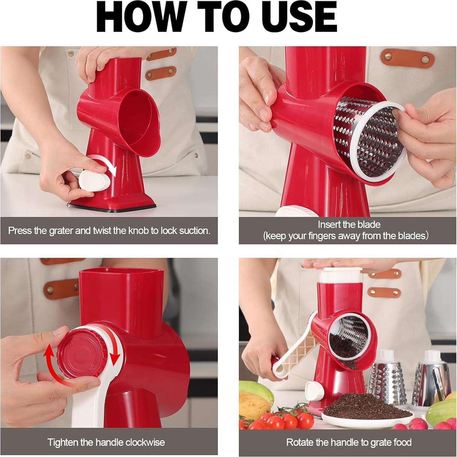 Rallador de Queso Rotativo KalraMay Acero Inoxidable Rojo