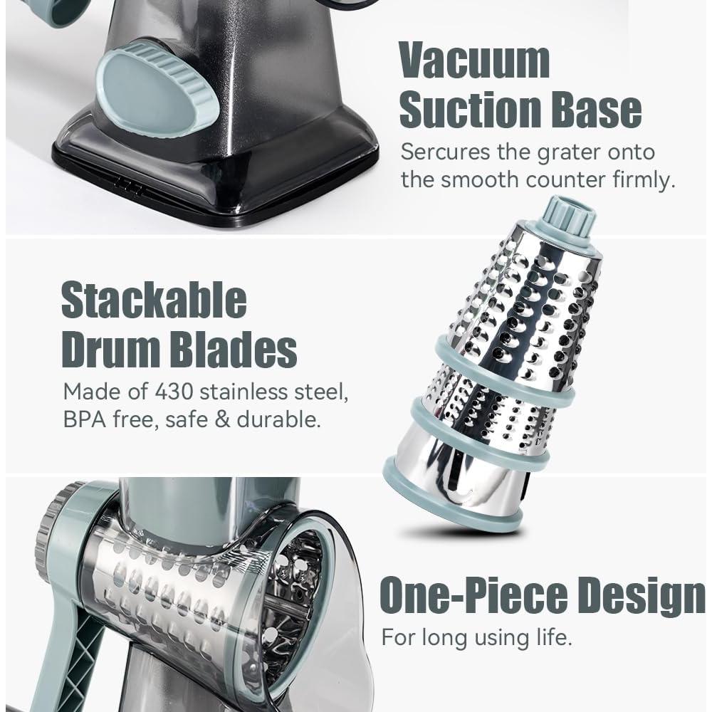 Rallador de Queso Rotativo KEOUKE 3 Cuchillas Intercambiables