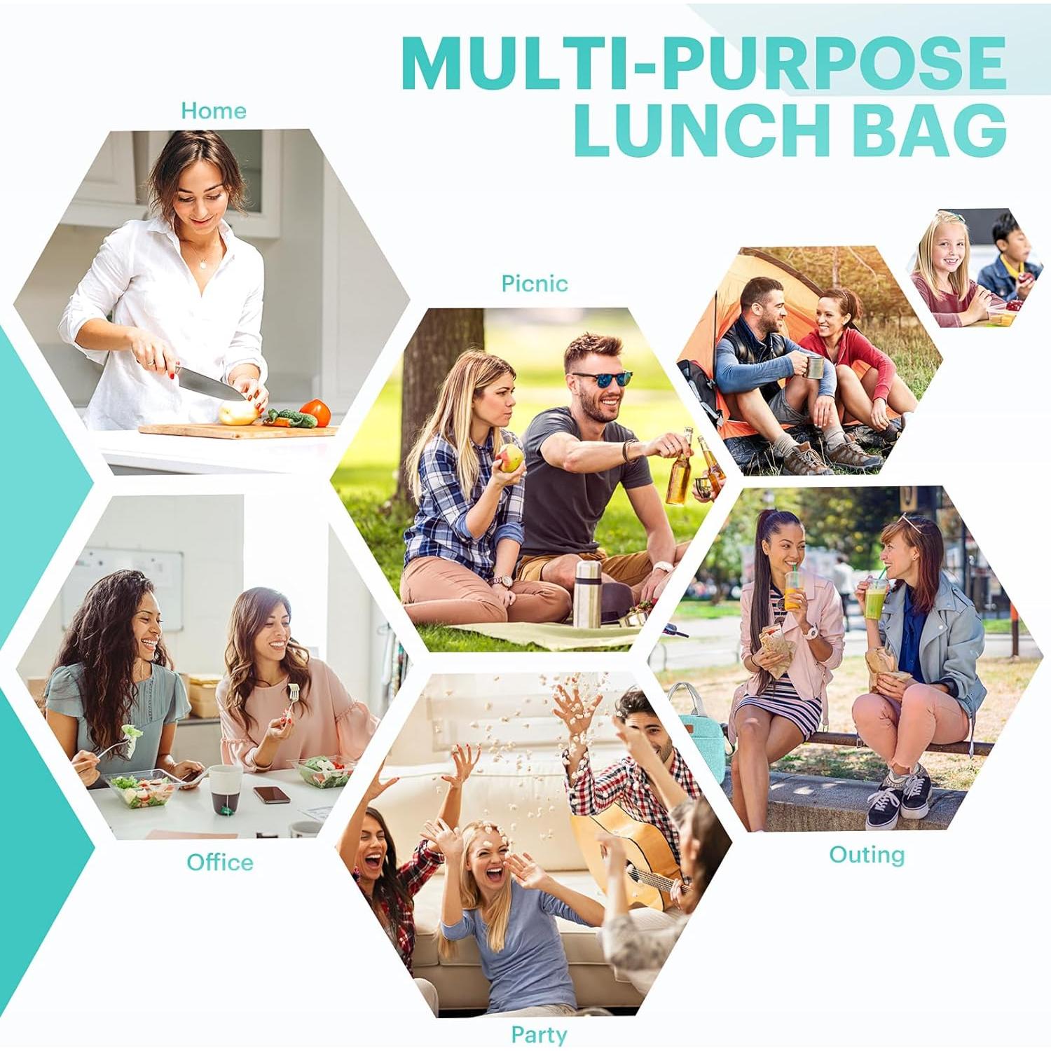 Bolsa de Almuerzo Aislada EASYFUN Verde Aqua 11L para Adultos