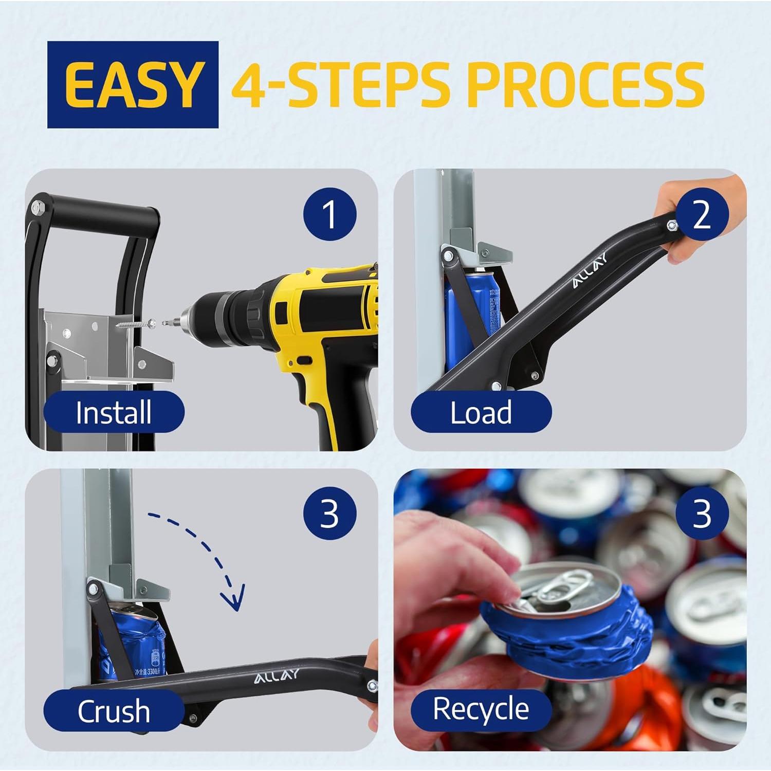 ALLAY Trituradora de Latas Montada en Pared con Abrebotellas