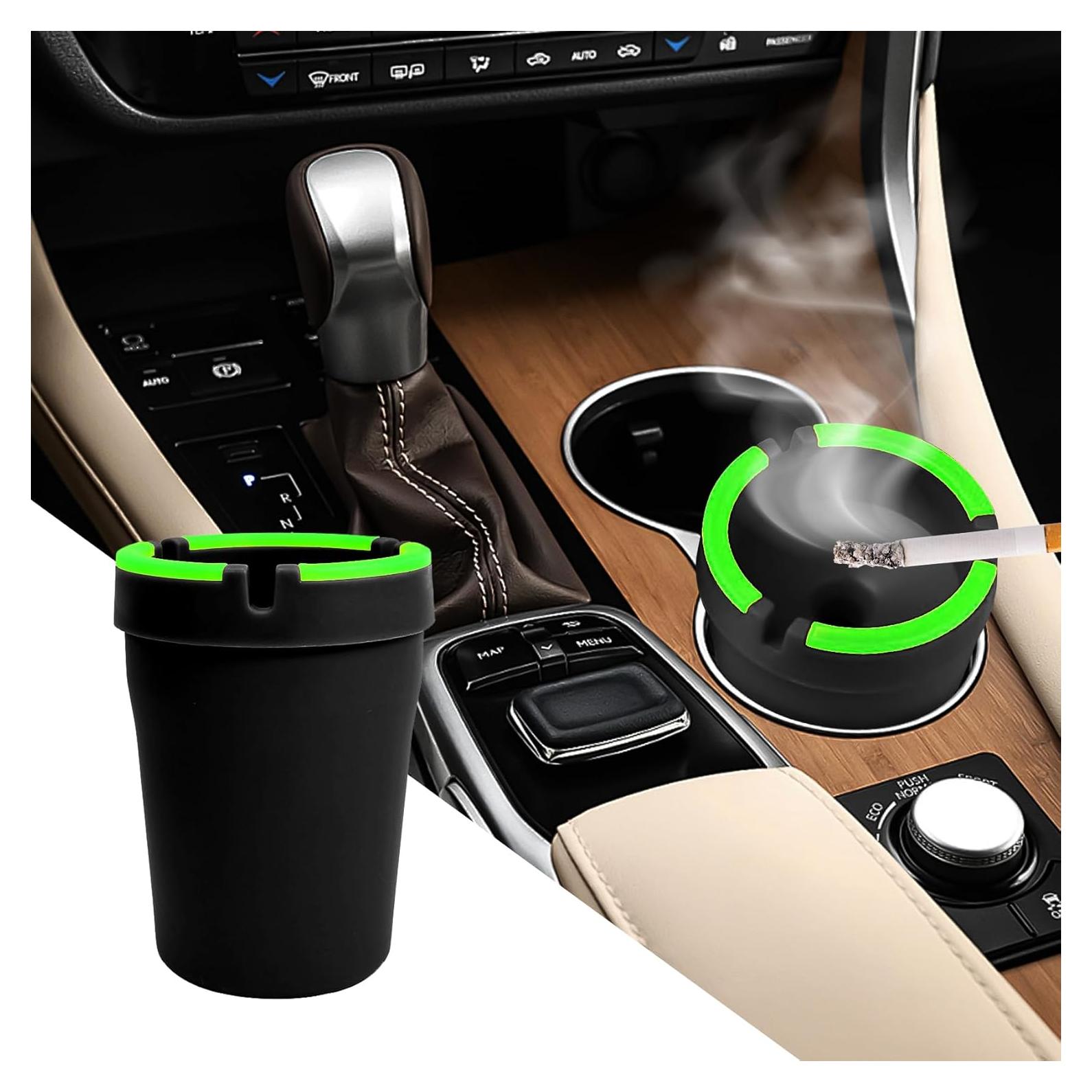 Cenicero para coche QZTYTY negro con tapa y luz nocturna