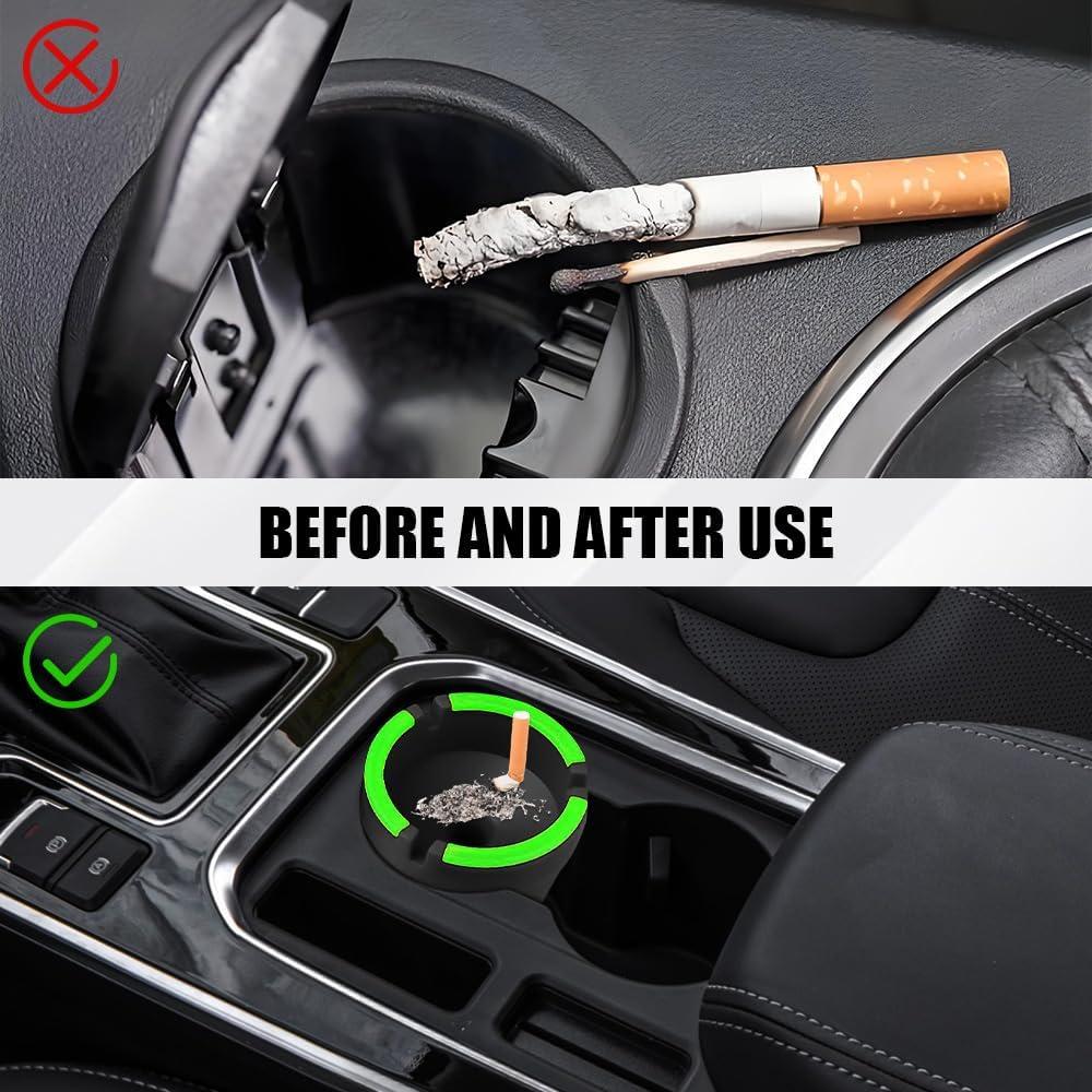 Cenicero para coche QZTYTY negro con tapa y luz nocturna