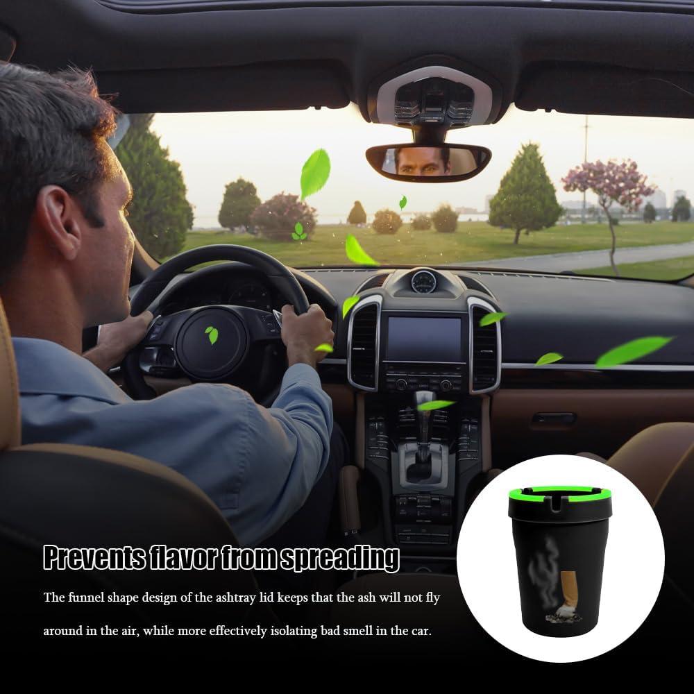 Cenicero para coche QZTYTY negro con tapa y luz nocturna