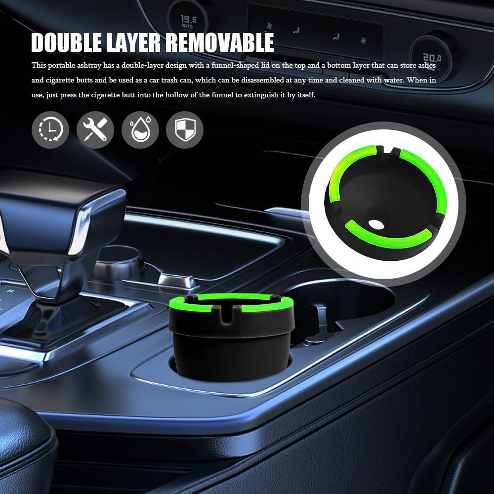 Cenicero para coche QZTYTY negro con tapa y luz nocturna