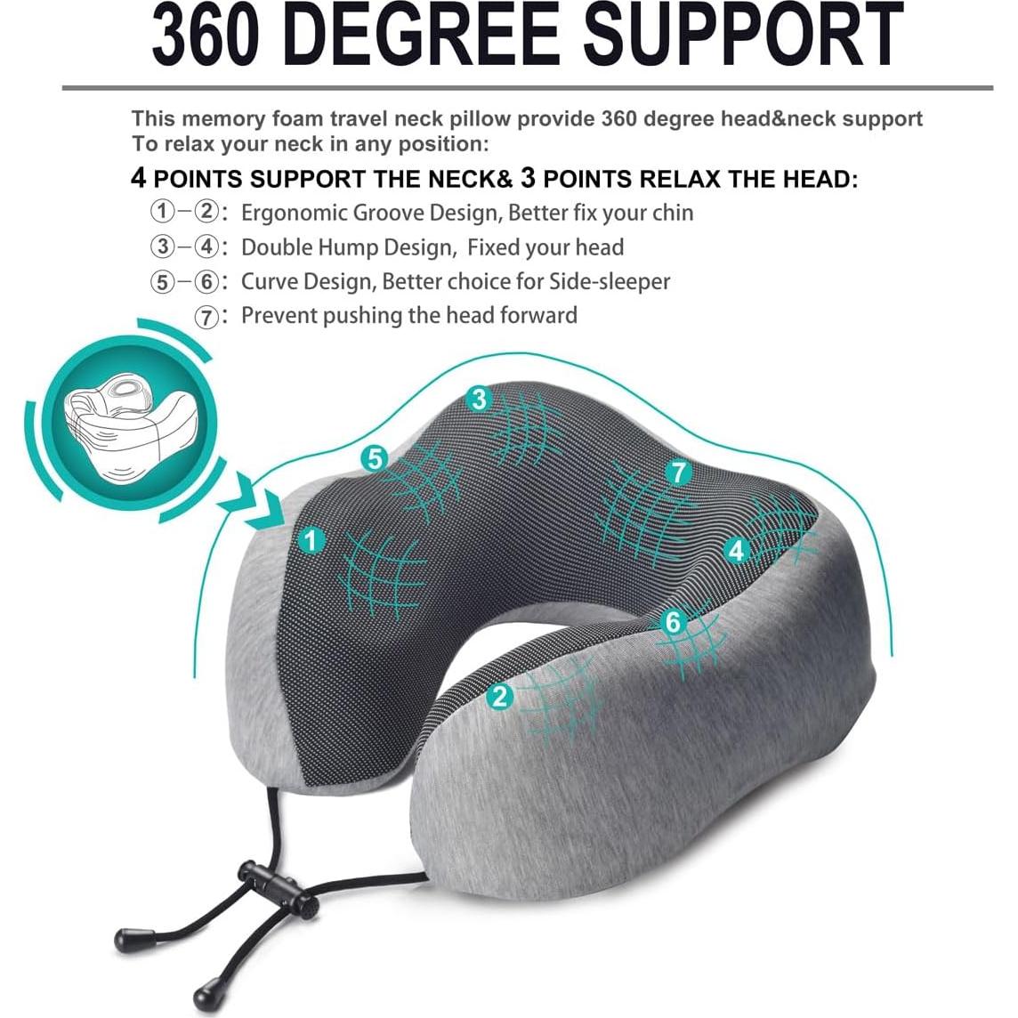 Almohada de Cuello Napfun para Viajar 100% Espuma de Memoria