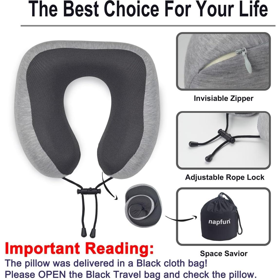 Almohada de Cuello Napfun para Viajar 100% Espuma de Memoria