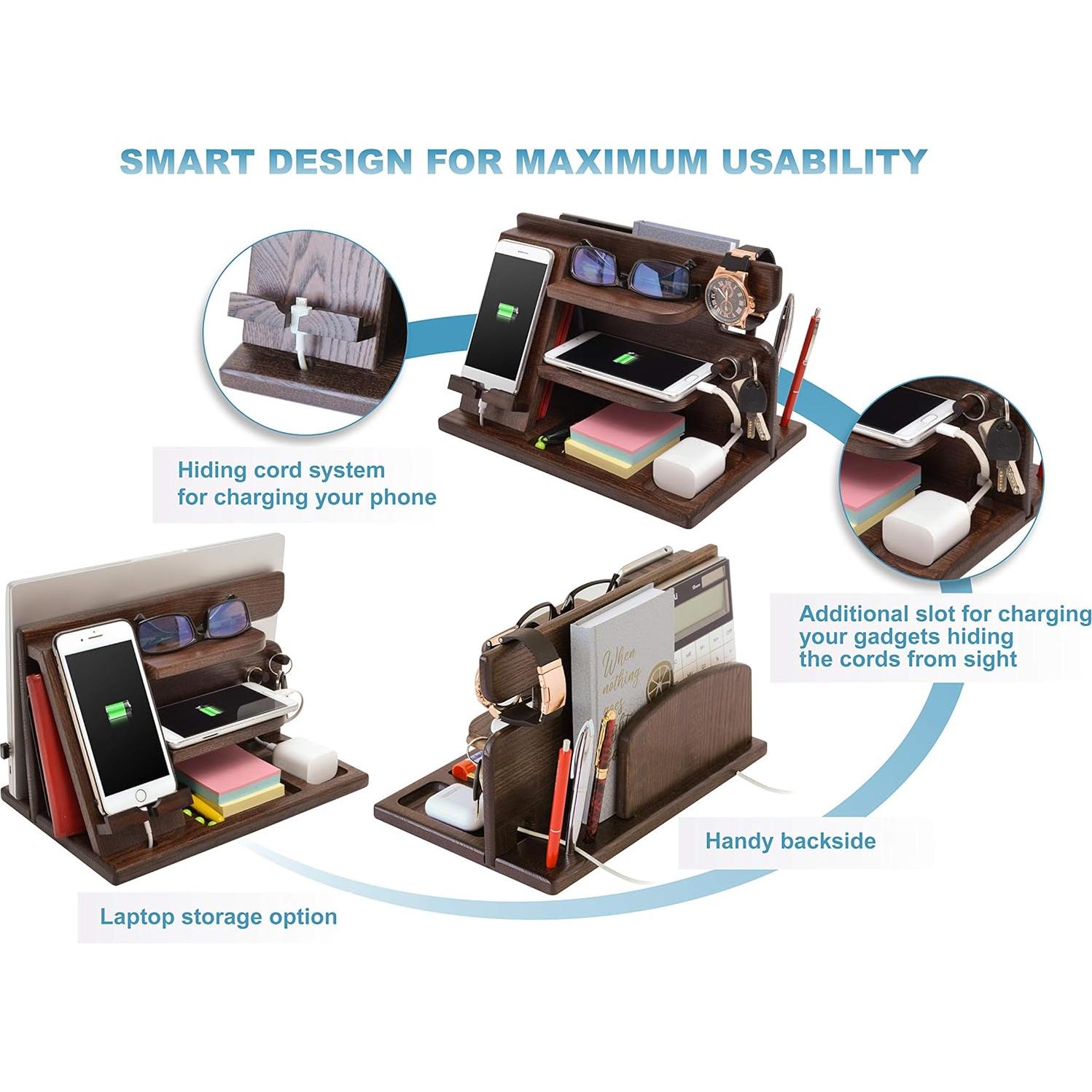 Estación de Carga de Madera Teslyar - Organizador Multifuncional