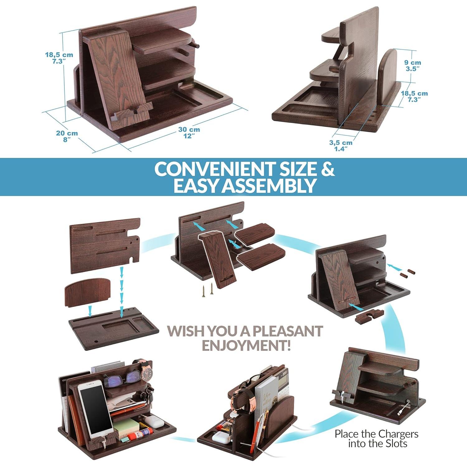 Estación de Carga de Madera Teslyar - Organizador Multifuncional