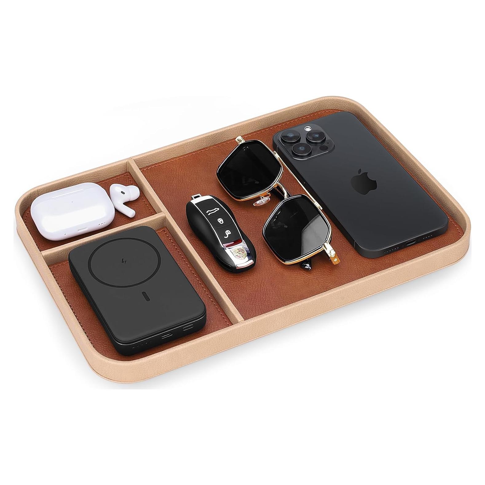 Bandeja de Cuero SENEN Multifuncional Beige 30x20 cm