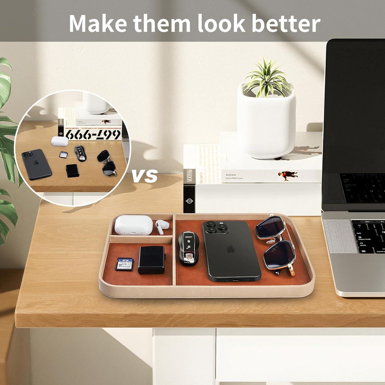 Bandeja de Cuero SENEN Multifuncional Beige 30x20 cm