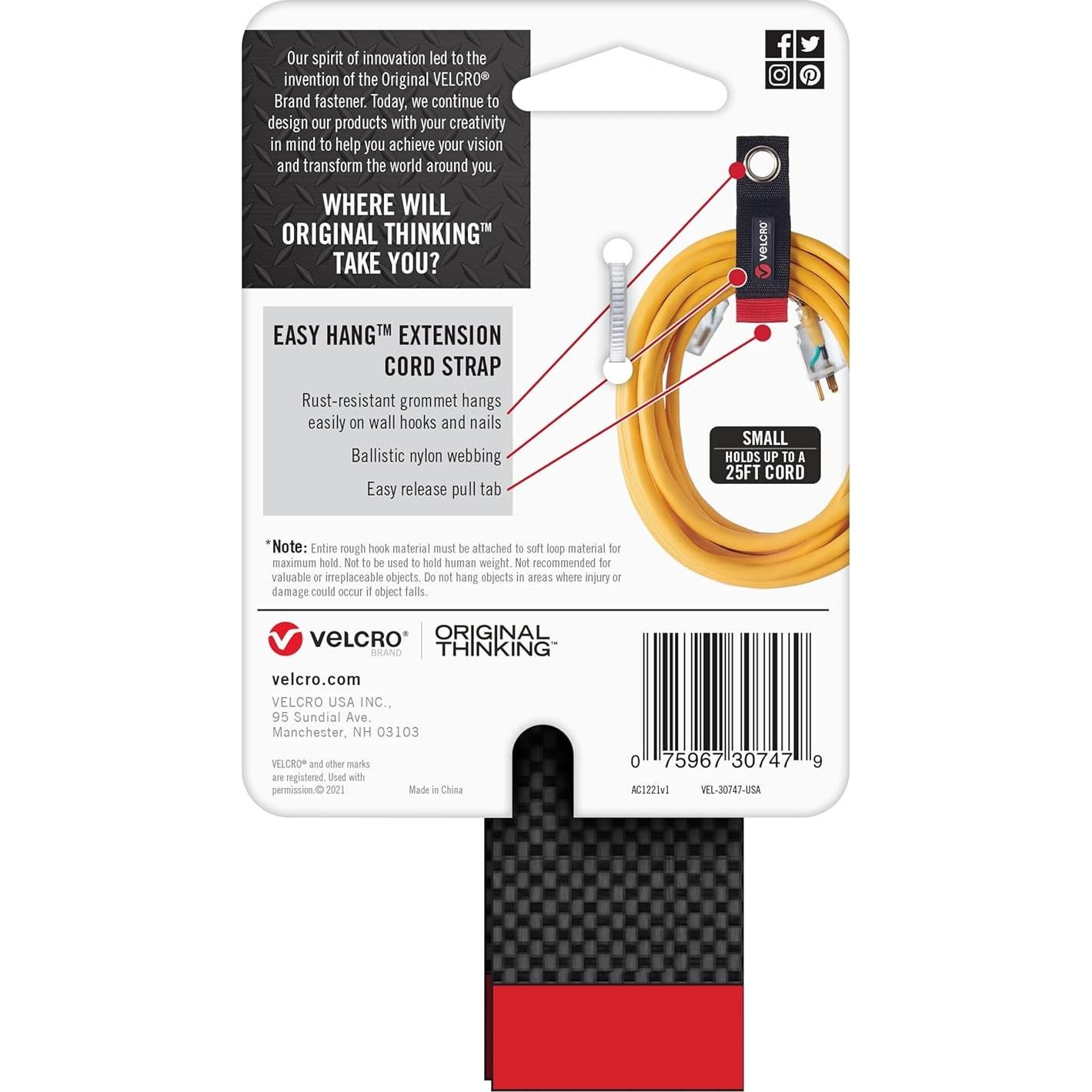 Organizador de Cables de Extensión VELCRO 25.4 cm 2pk Negro