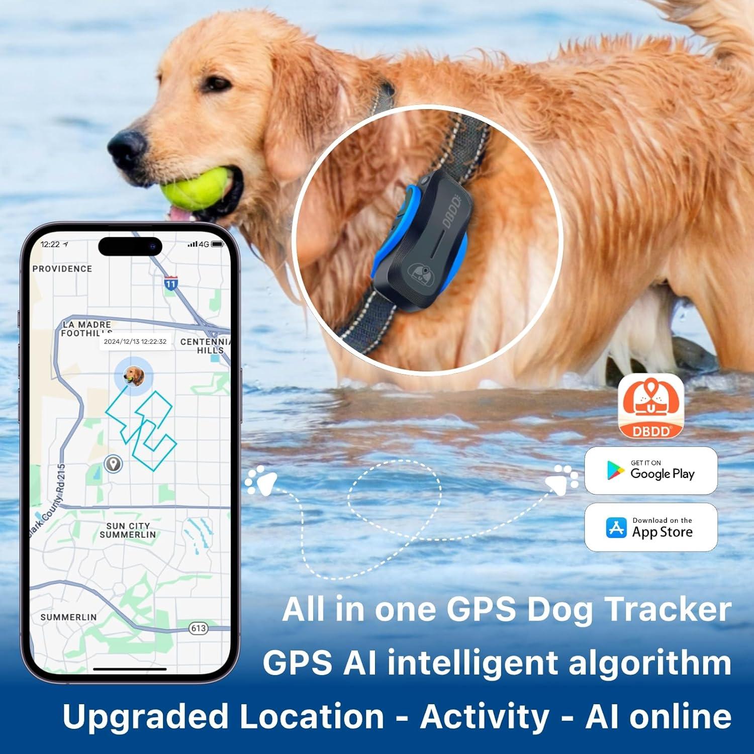 Rastreador GPS para Perros DBDD, Impermeable, AI, Negro
