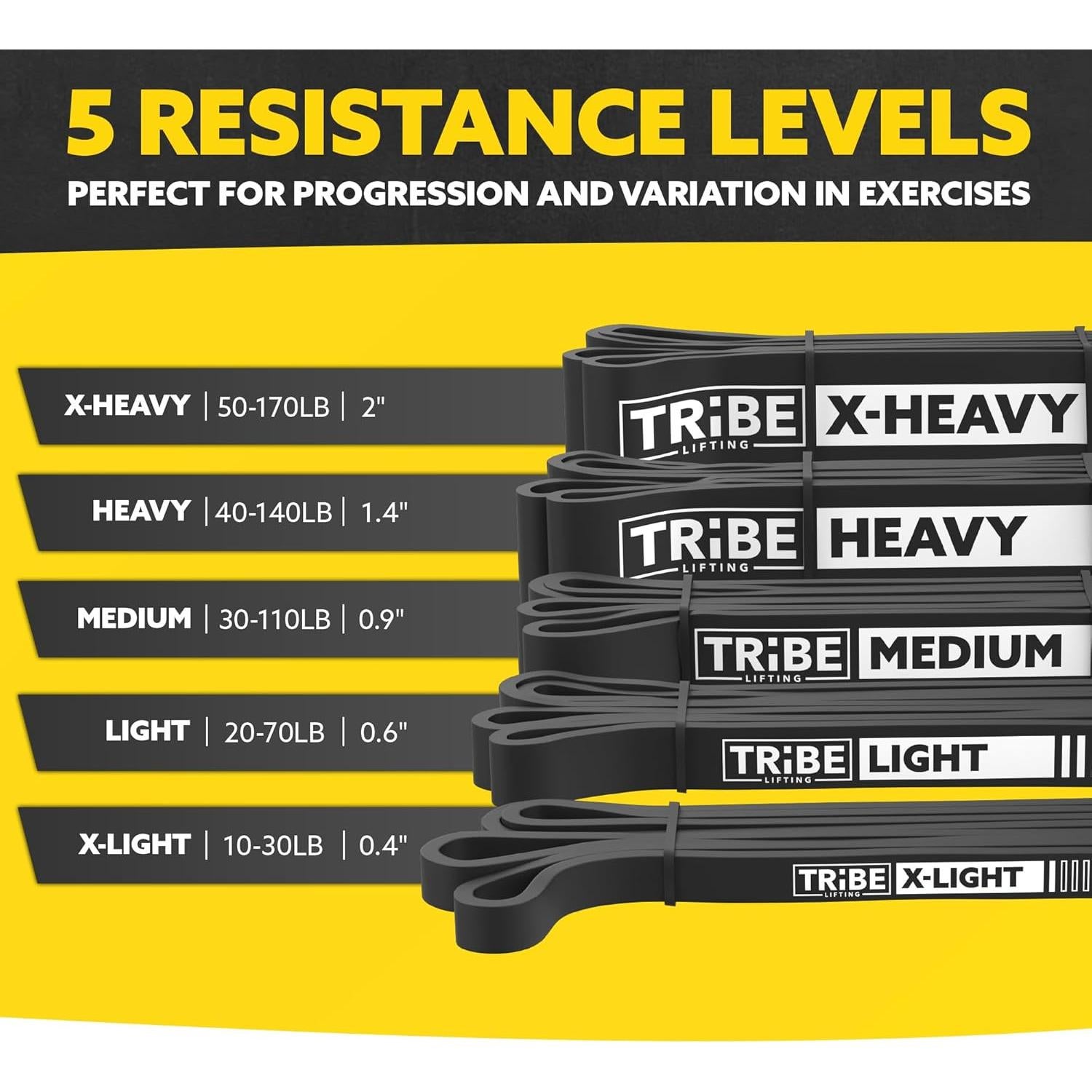 Set de 5 Bandas de Resistencia Tribe Lifting para Ejercicio