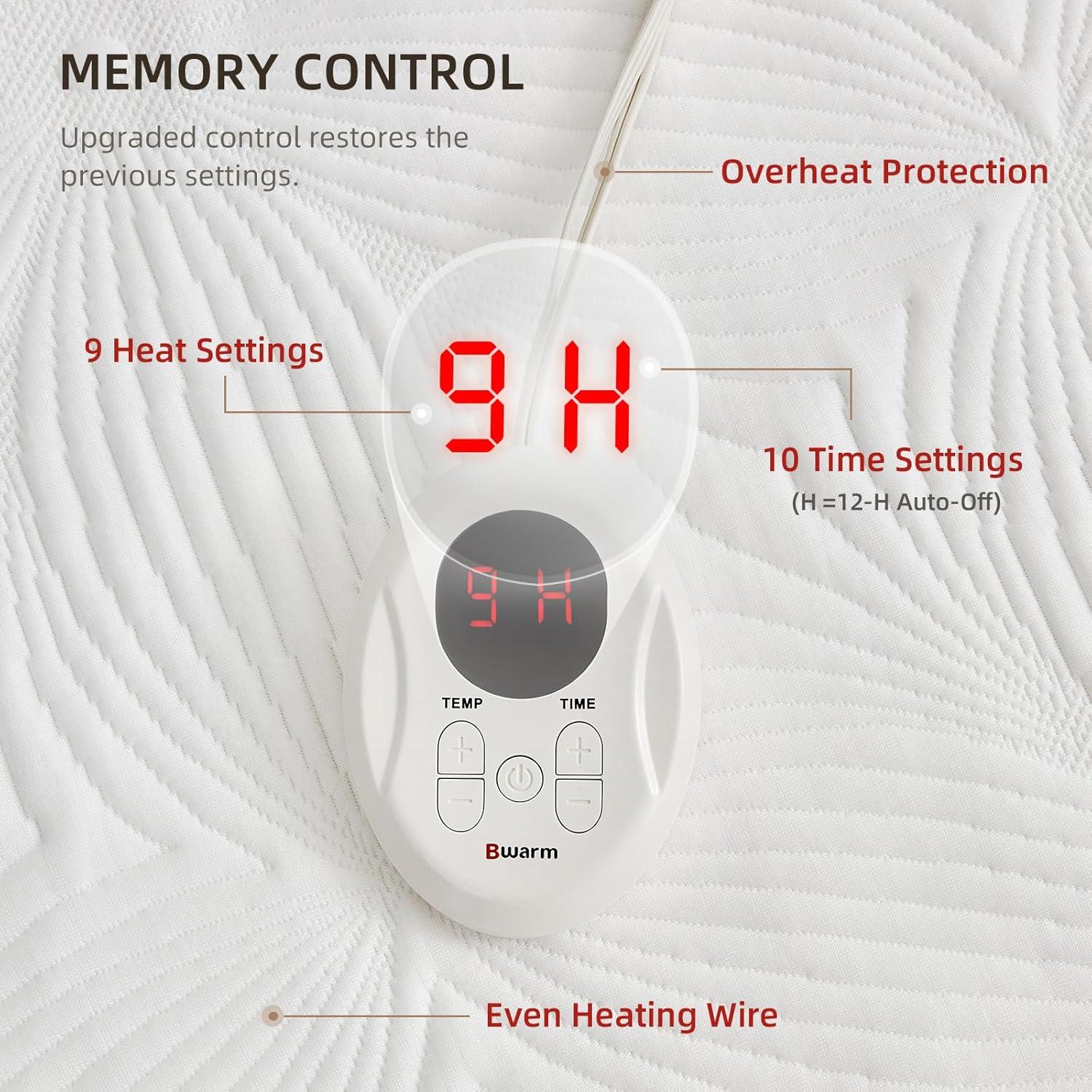 Almohadilla Térmica Bwarm Individual Blanca con 9 Calor y Apagado