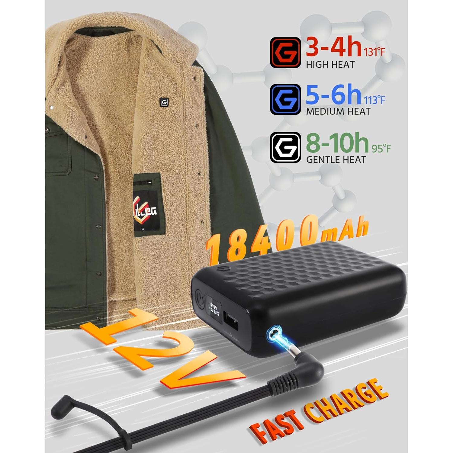 Chaqueta Calentada de Grafeno Wulcea para Hombres 12V 18400mAh
