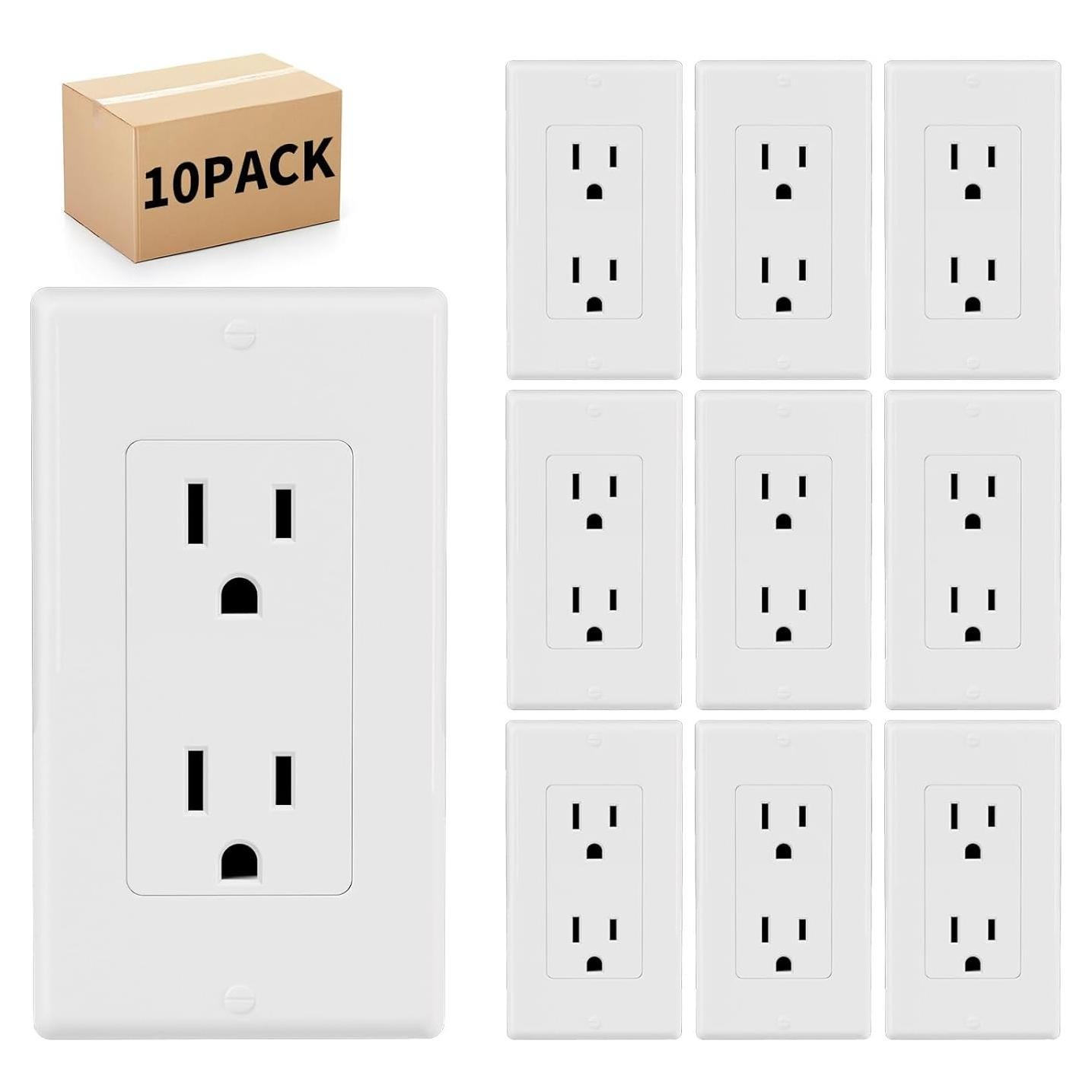 Paquete de 10 Toma Corriente POWAWINI 15 Amp 2 Polos 3 Hilos