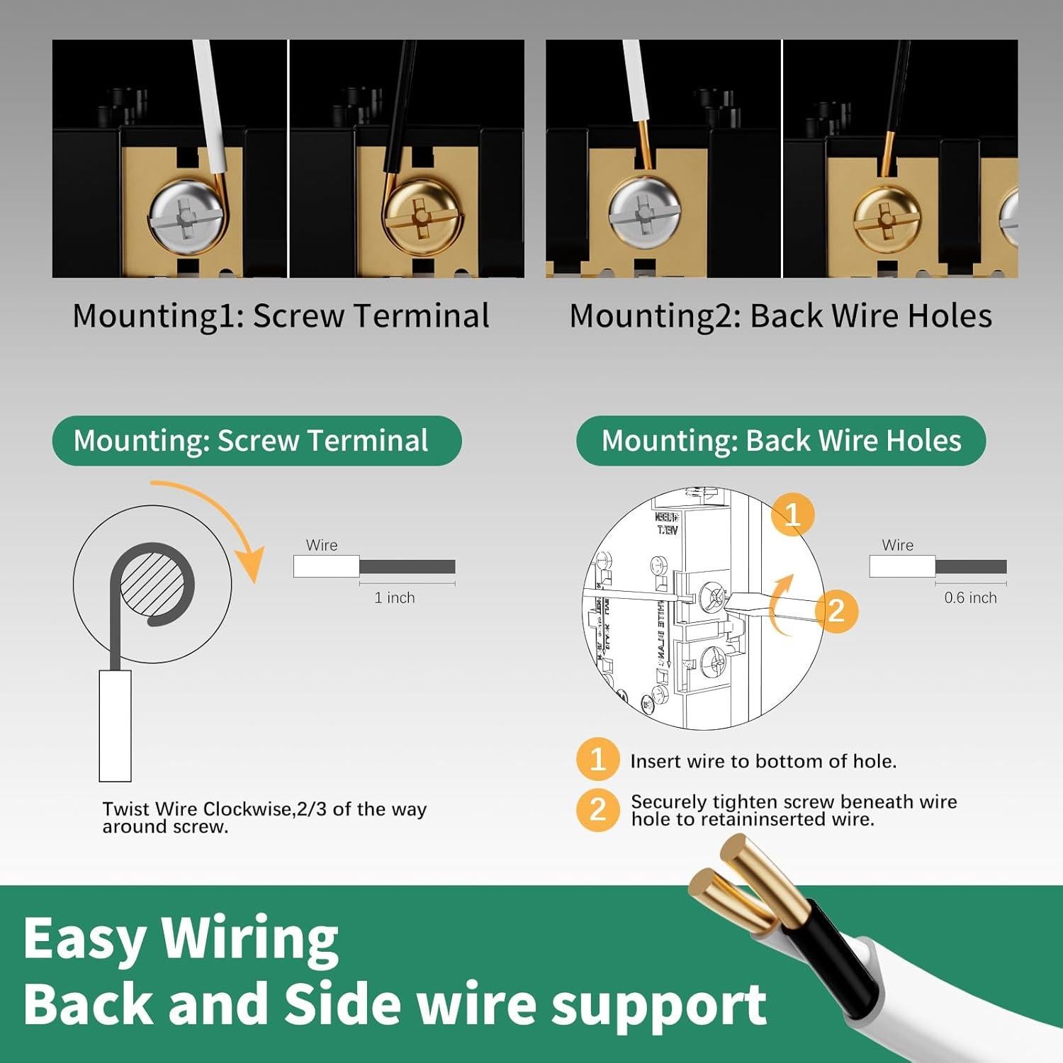 Paquete de 10 Toma Corriente POWAWINI 15 Amp 2 Polos 3 Hilos