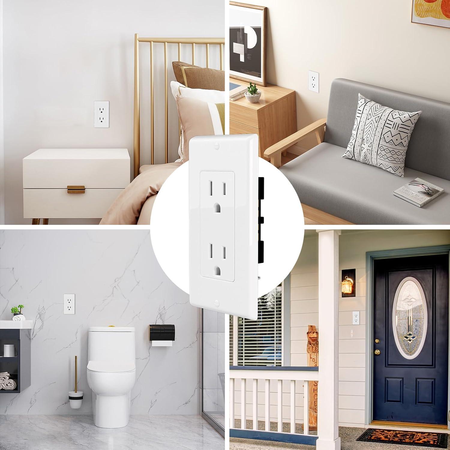 Paquete de 10 Toma Corriente POWAWINI 15 Amp 2 Polos 3 Hilos