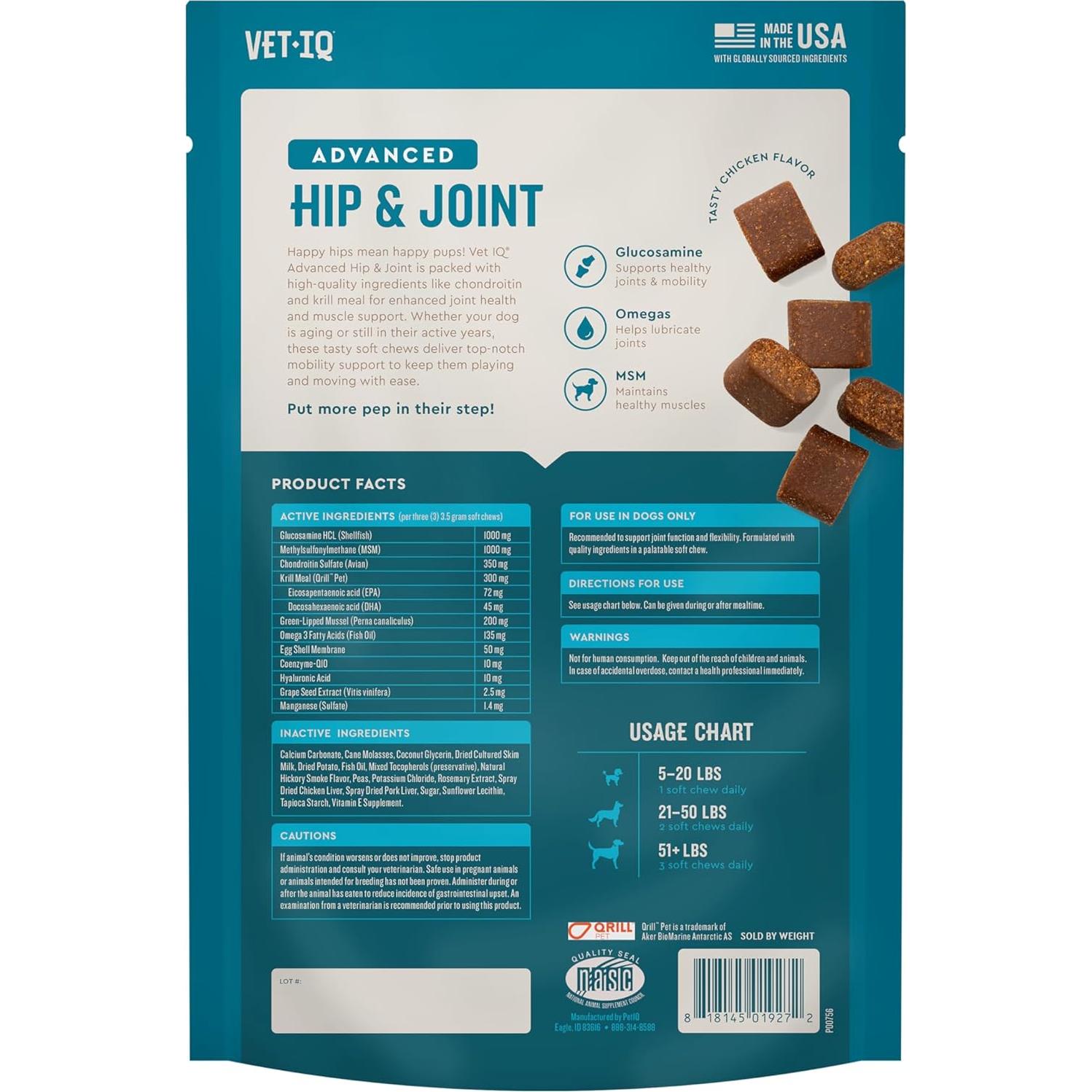 VetIQ Advanced Hip & Joint para Perros Sabor Pollo 60 Unidades