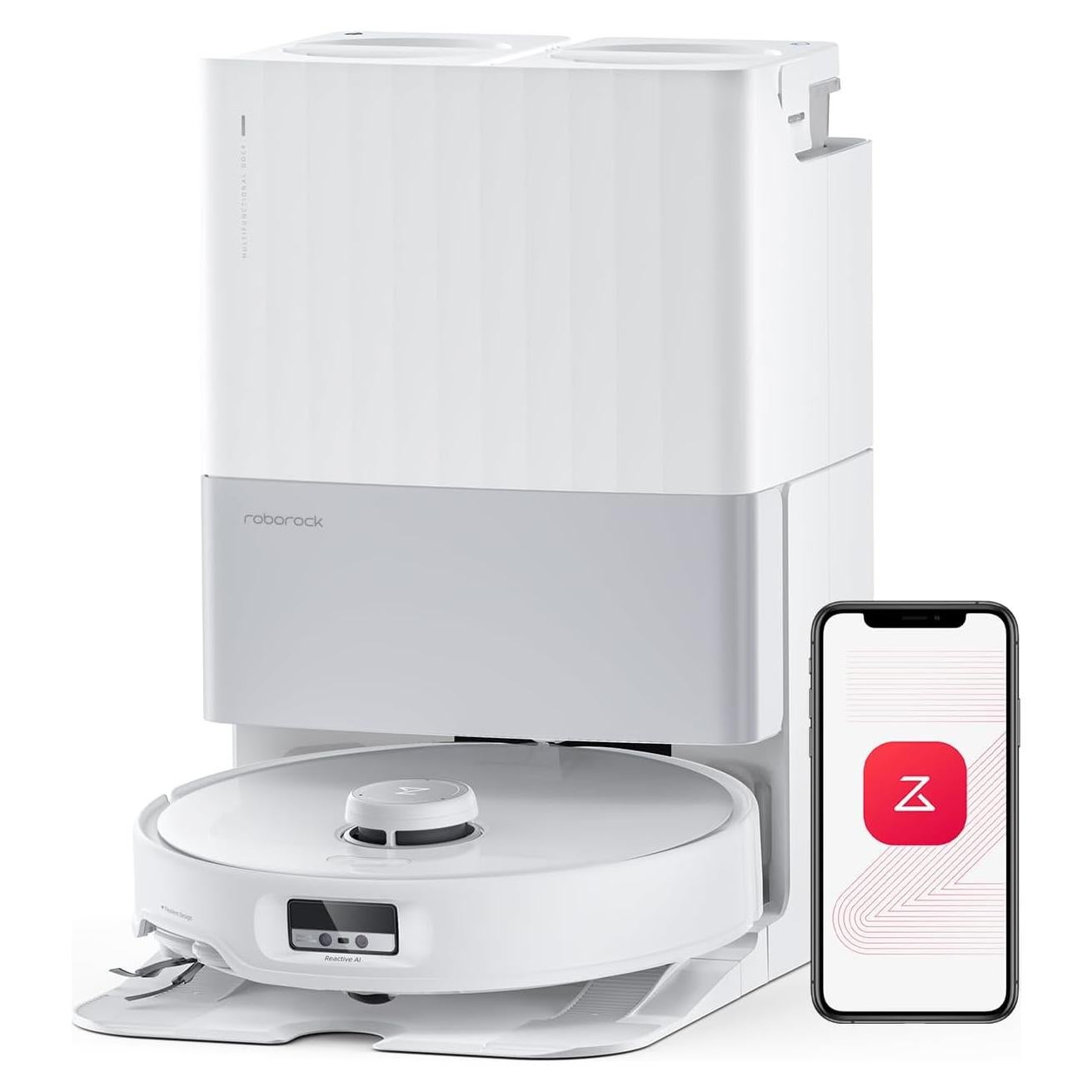 roborock Qrevo Edge Robot Vacuum and Mop, 18,500Pa Suction, Zero-Tangling, AdaptiLift Chassis, Al Obstacle Recognition, Hot Water Mop Washing & Dock Self Cleaning, Corner to Edge Deep Cleaning