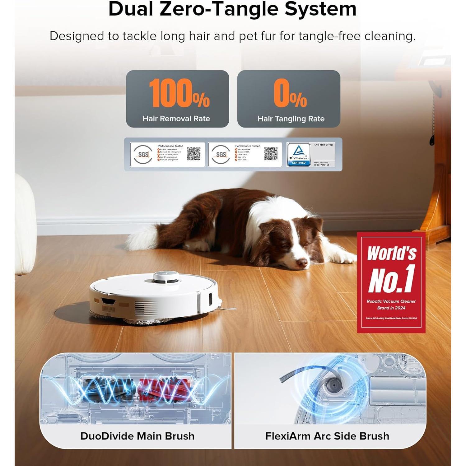 roborock Qrevo Edge Robot Vacuum and Mop, 18,500Pa Suction, Zero-Tangling, AdaptiLift Chassis, Al Obstacle Recognition, Hot Water Mop Washing & Dock Self Cleaning, Corner to Edge Deep Cleaning