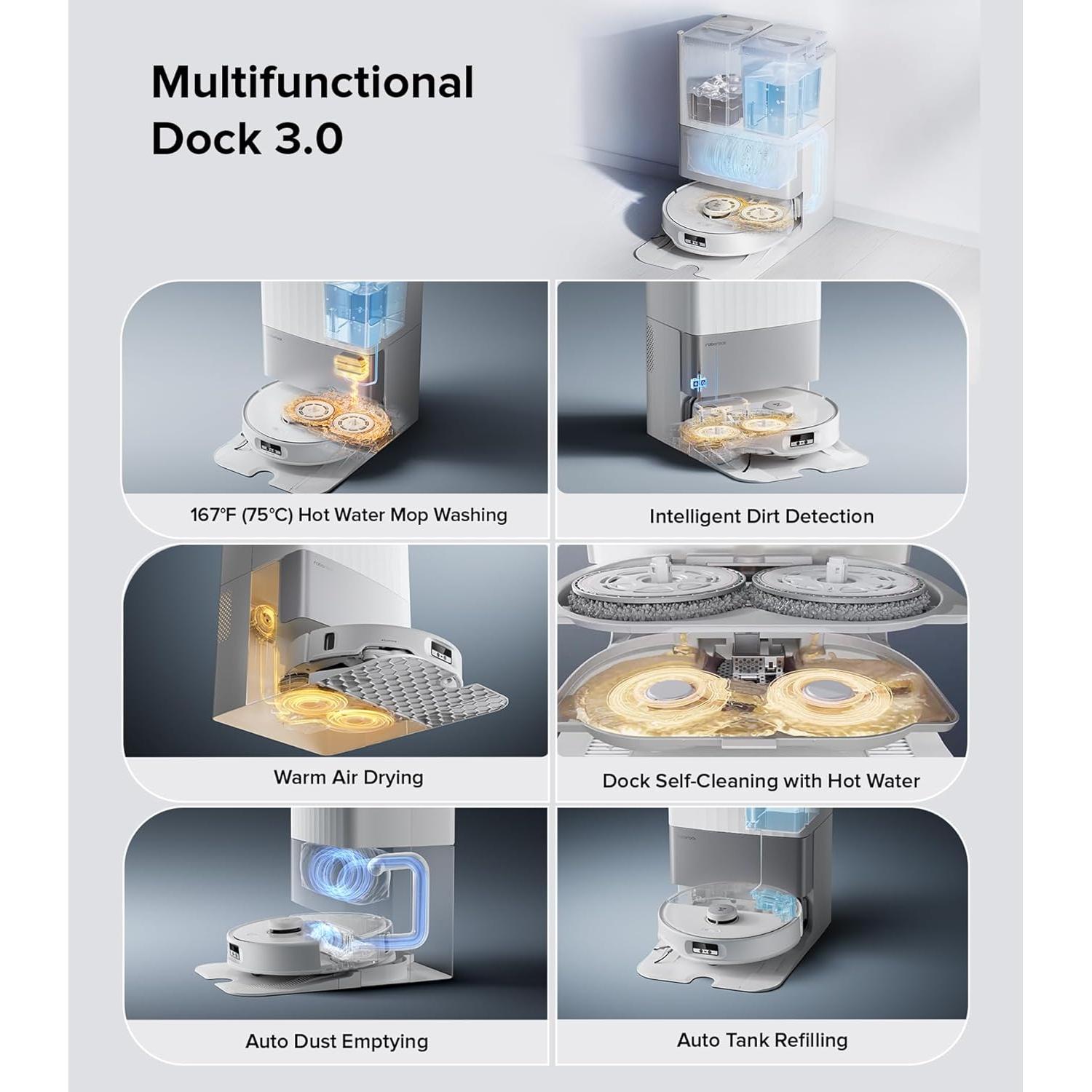 roborock Qrevo Edge Robot Vacuum and Mop, 18,500Pa Suction, Zero-Tangling, AdaptiLift Chassis, Al Obstacle Recognition, Hot Water Mop Washing & Dock Self Cleaning, Corner to Edge Deep Cleaning