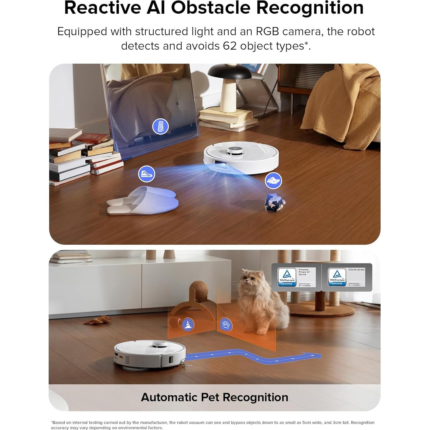 roborock Qrevo Edge Robot Vacuum and Mop, 18,500Pa Suction, Zero-Tangling, AdaptiLift Chassis, Al Obstacle Recognition, Hot Water Mop Washing & Dock Self Cleaning, Corner to Edge Deep Cleaning