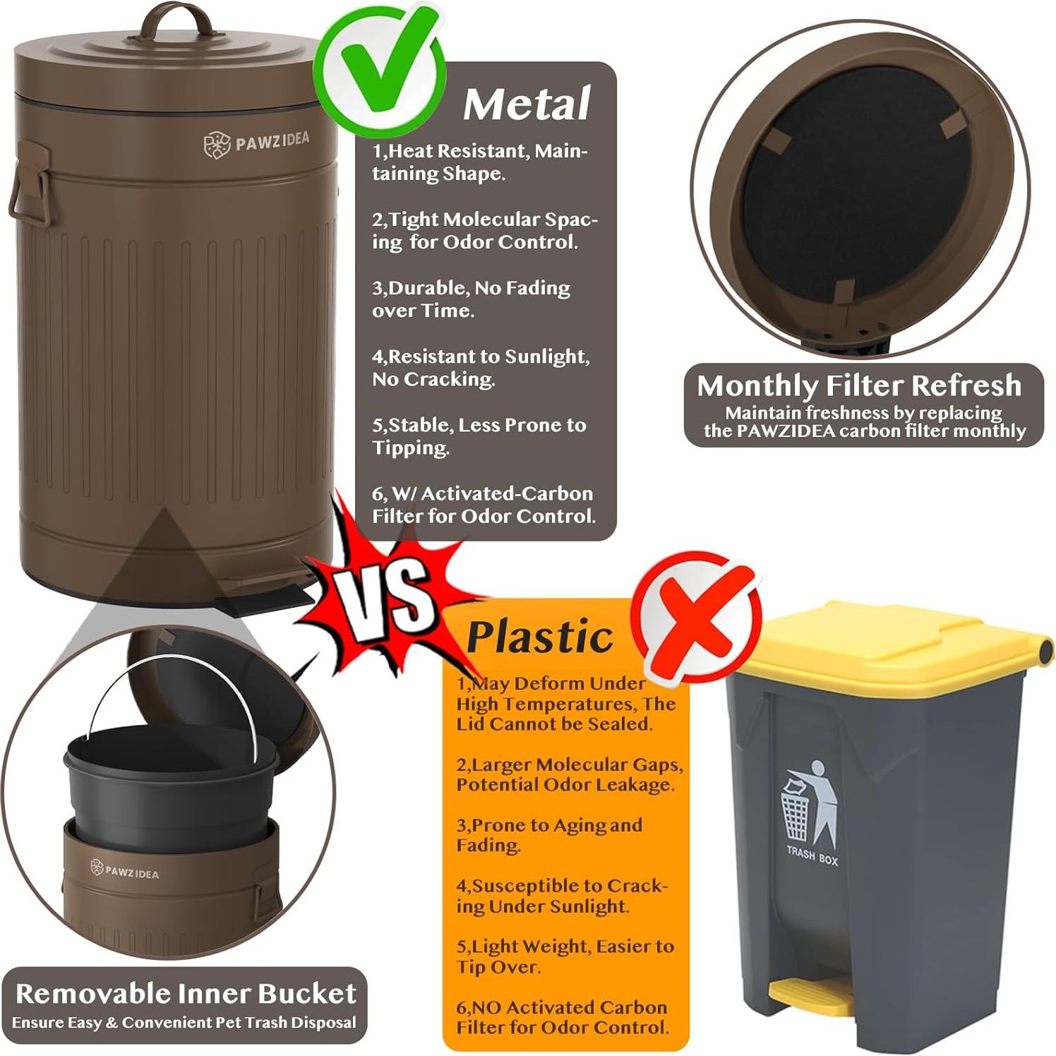 Cubo de Basura PAWZIDEA 11.6L para Excremento de Perro