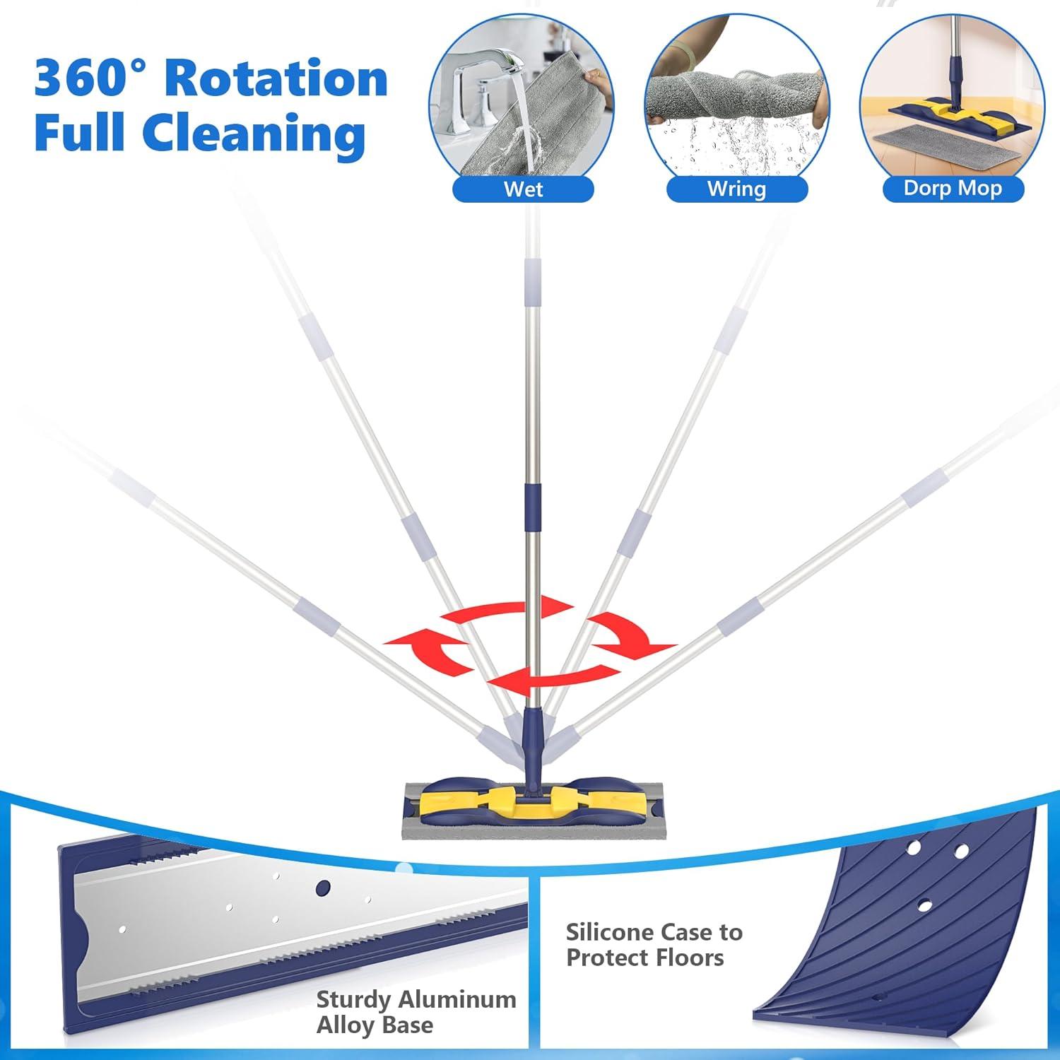 Mop de Microfibra MEXERRIS con Mango Ajustable 150 cm y 4 Almohadillas