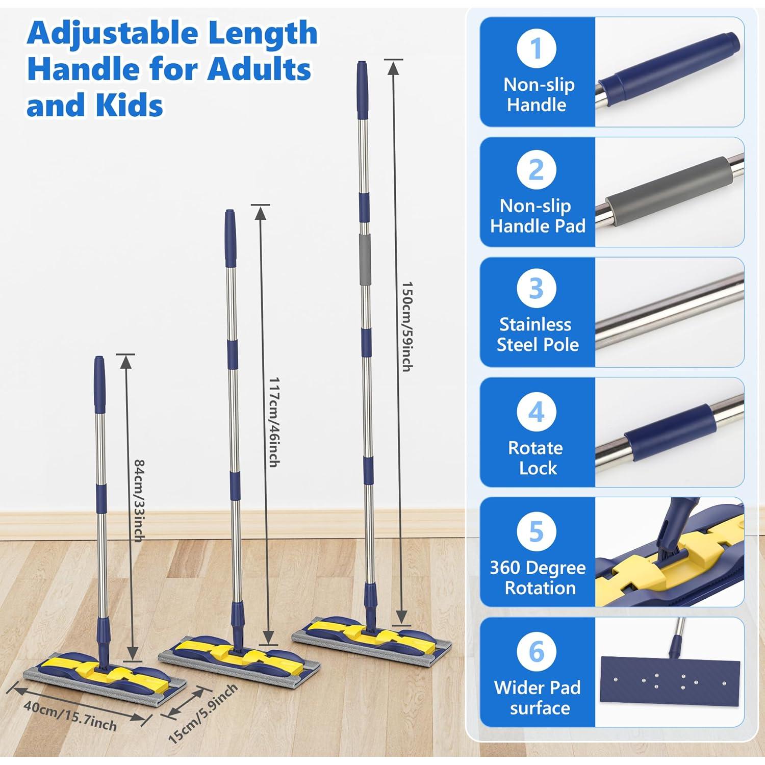 Mop de Microfibra MEXERRIS con Mango Ajustable 150 cm y 4 Almohadillas
