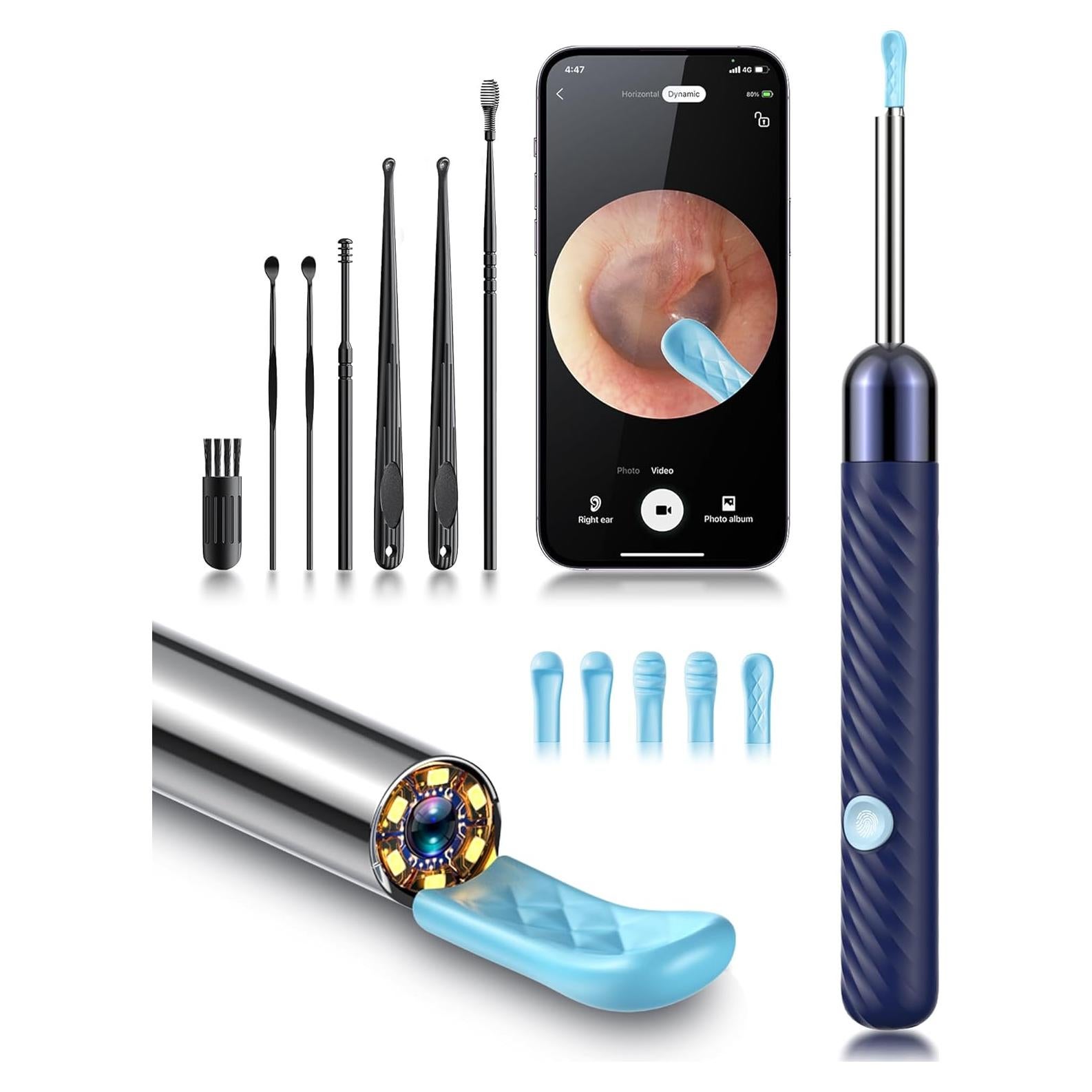 Limpiador de Oídos Kolrry con Cámara HD 1080P y 6 Cucharas