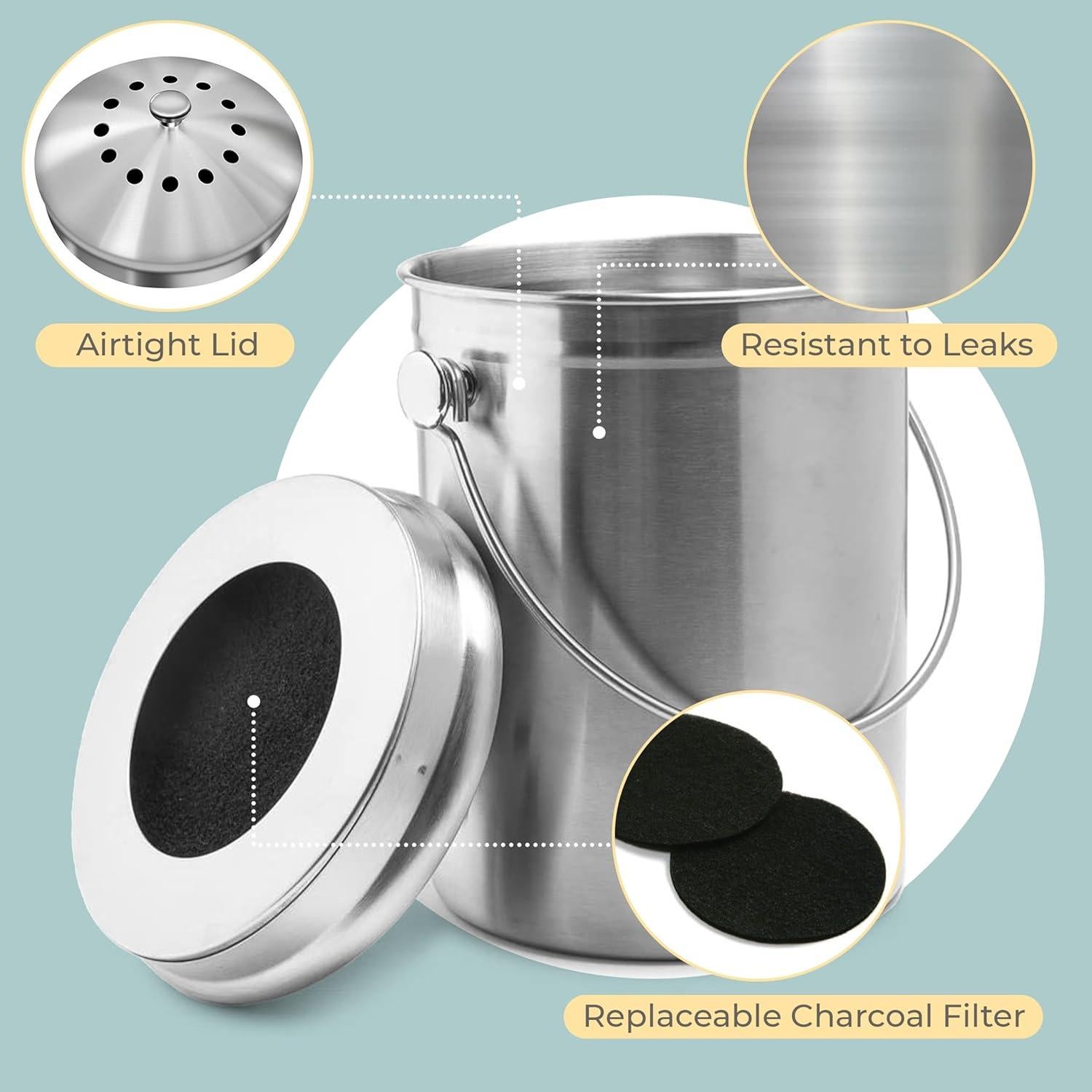 Cubo de Compostaje EPICA 4.9L Acero Inoxidable Sin Olores