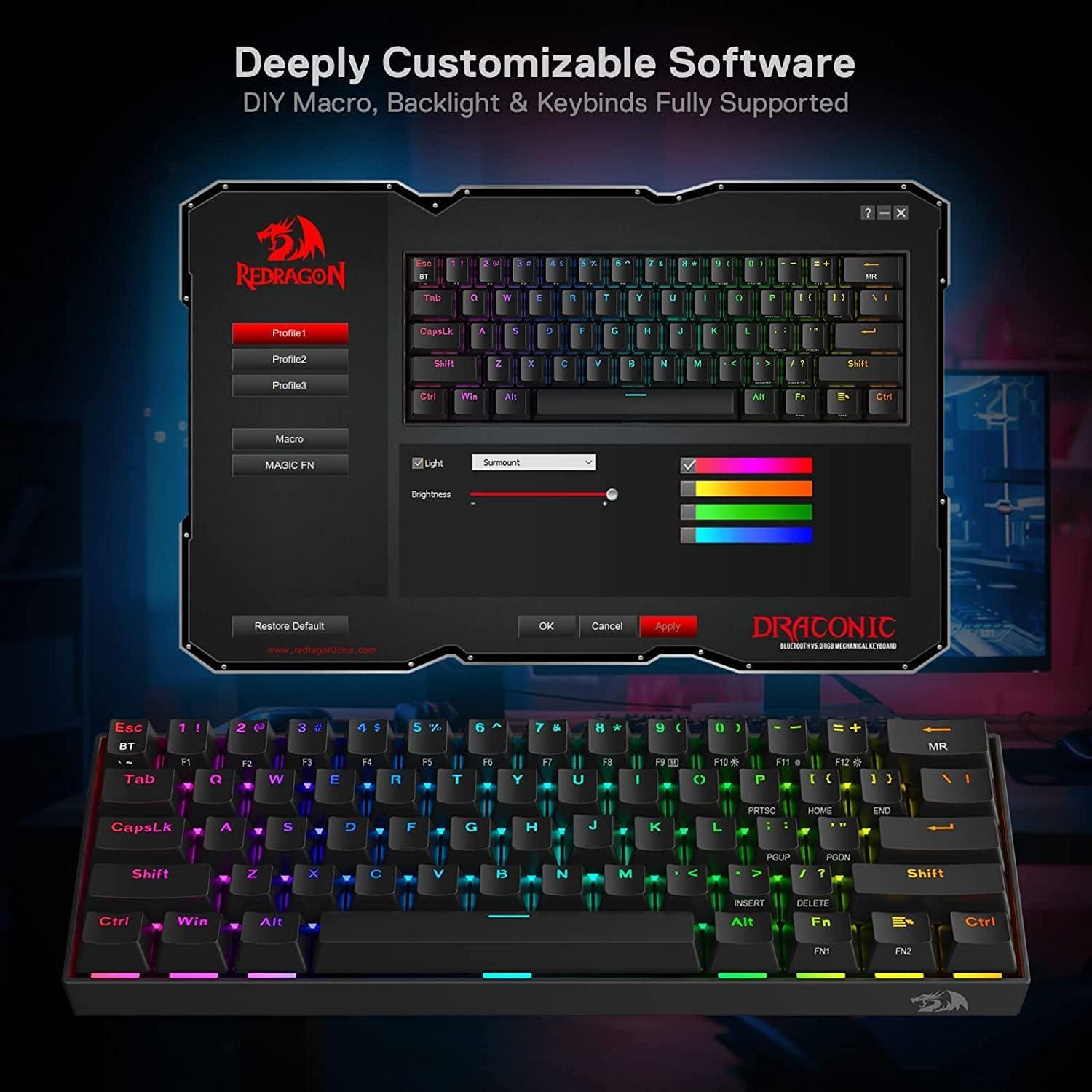 Teclado Mecánico Inalámbrico Redragon K530 Pro 60% RGB