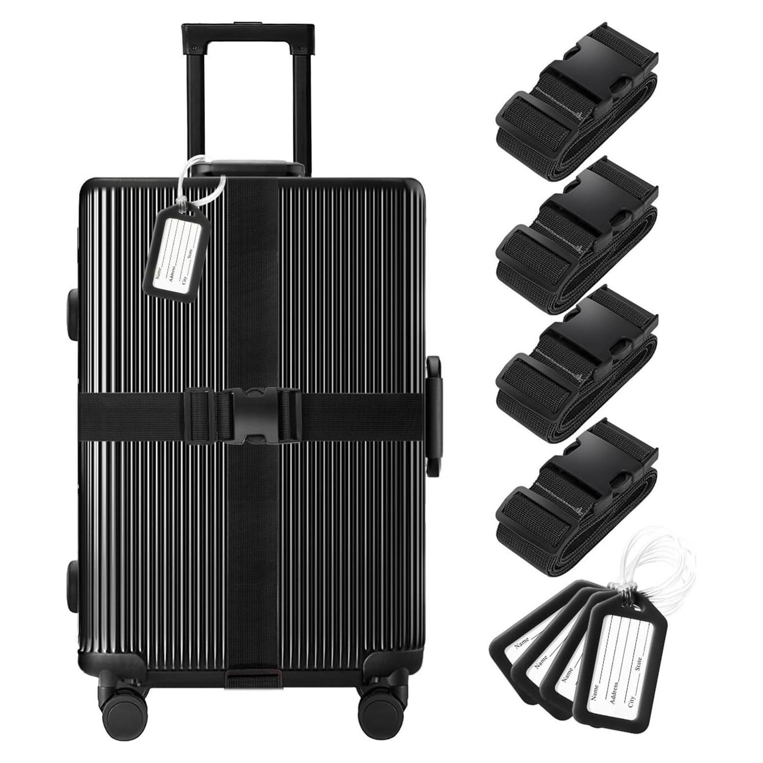 Juego de 8 correas y etiquetas de equipaje Gostwo negras