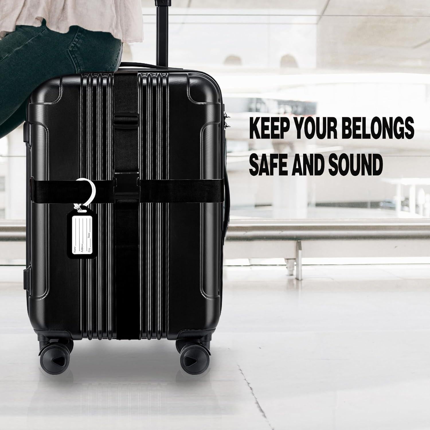 Juego de 8 correas y etiquetas de equipaje Gostwo negras