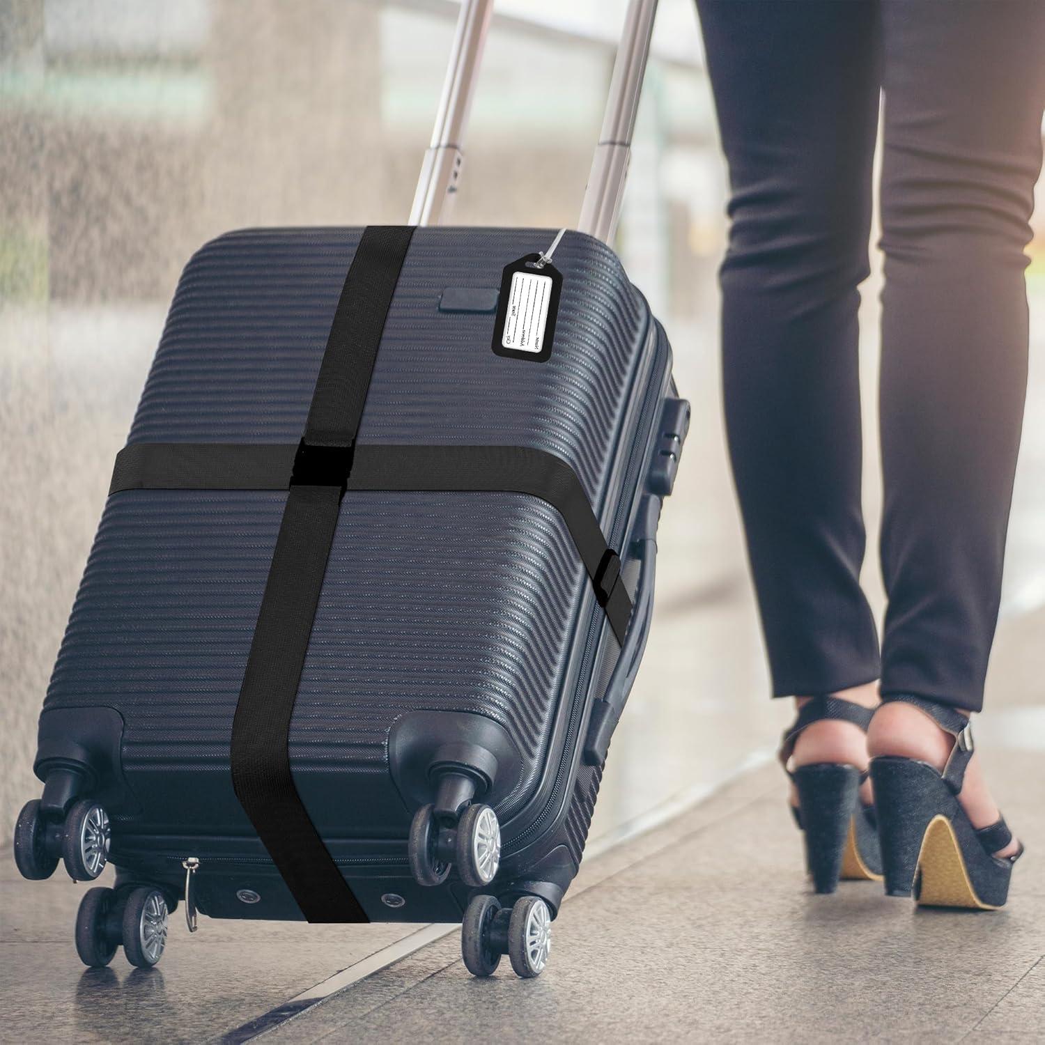 Juego de 8 correas y etiquetas de equipaje Gostwo negras