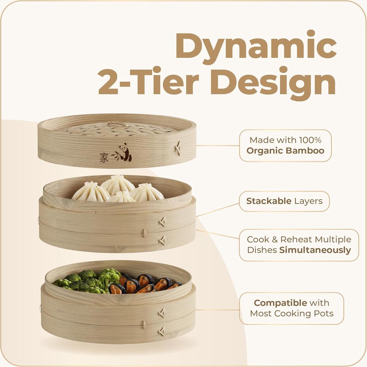 Cesta de Vapor de Bambú Prime Home Direct 20.32 cm 2 Niveles