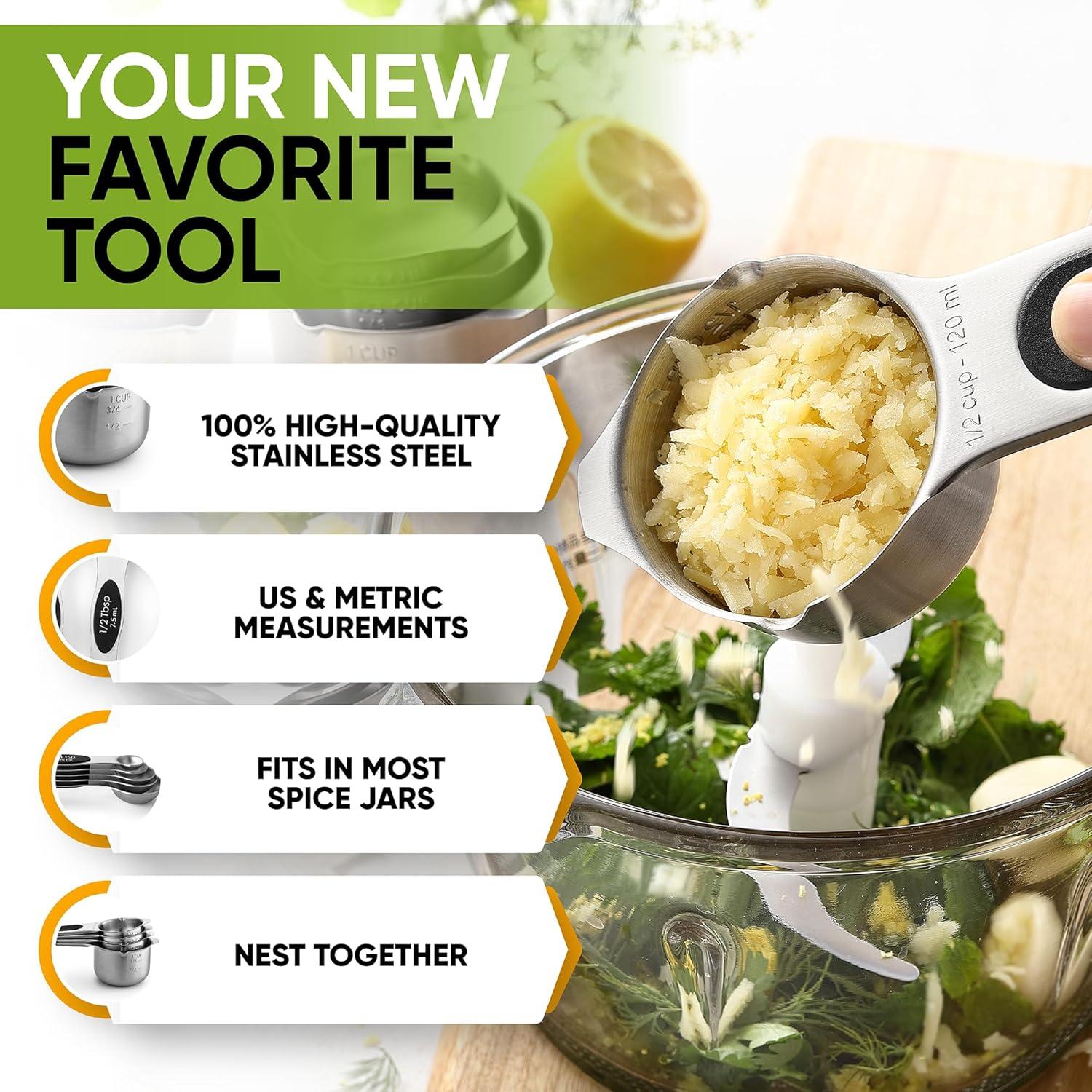 Juego de Tazas y Cucharas Medidoras Spring Chef, Acero Inoxidable, 9 Piezas