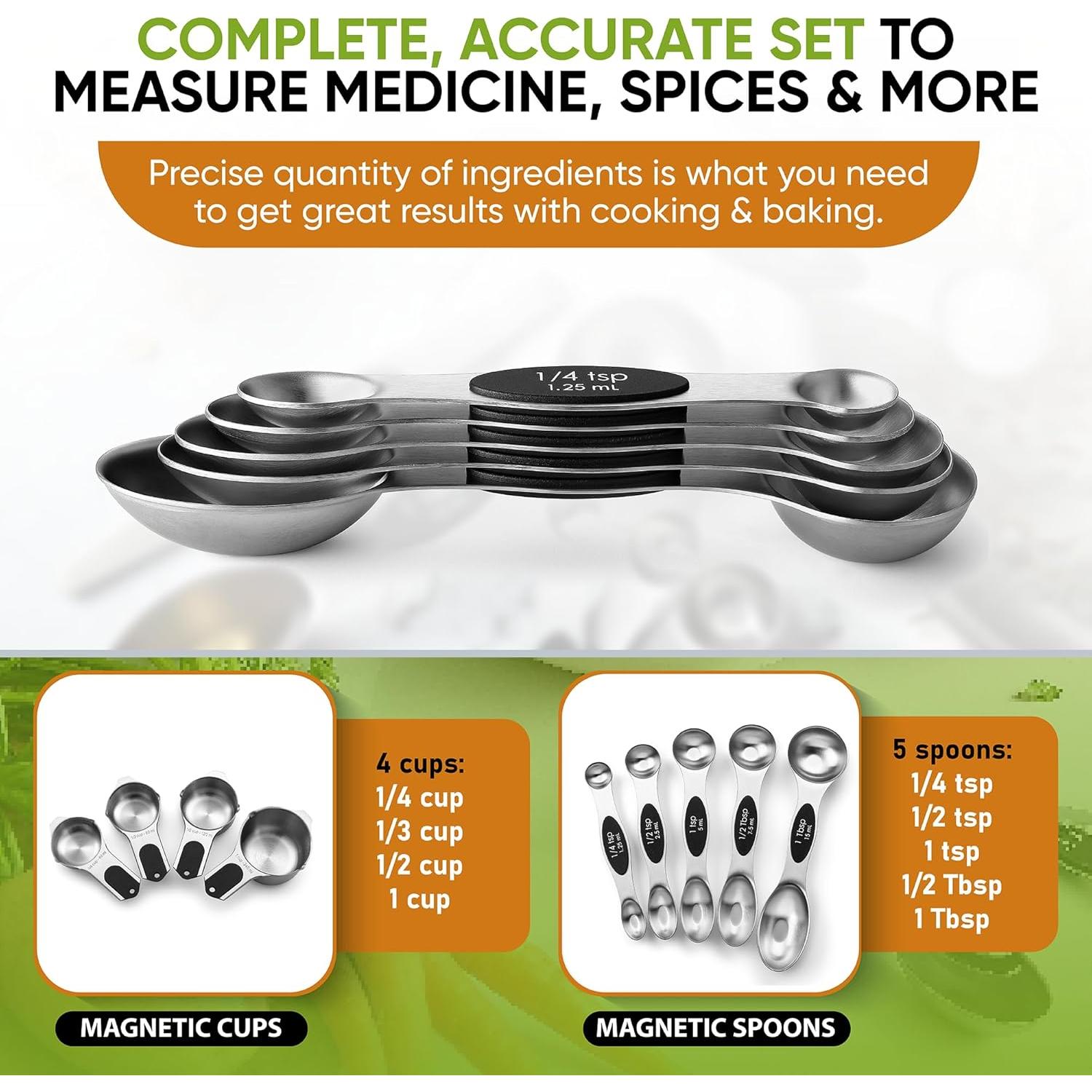 Juego de Tazas y Cucharas Medidoras Spring Chef, Acero Inoxidable, 9 Piezas