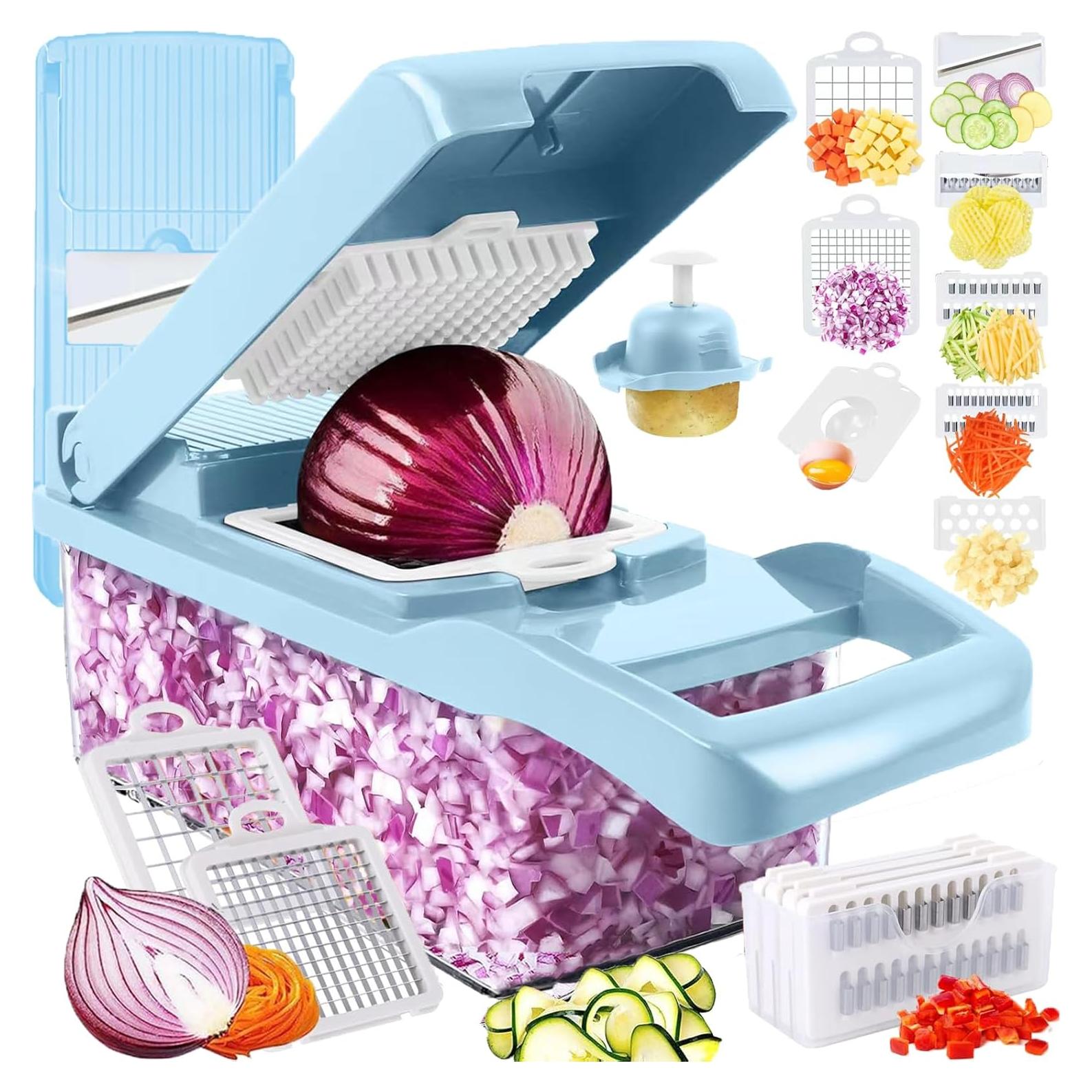 Picador de Verduras Manual Dewpeton 16 en 1 con Contenedor 1.5L