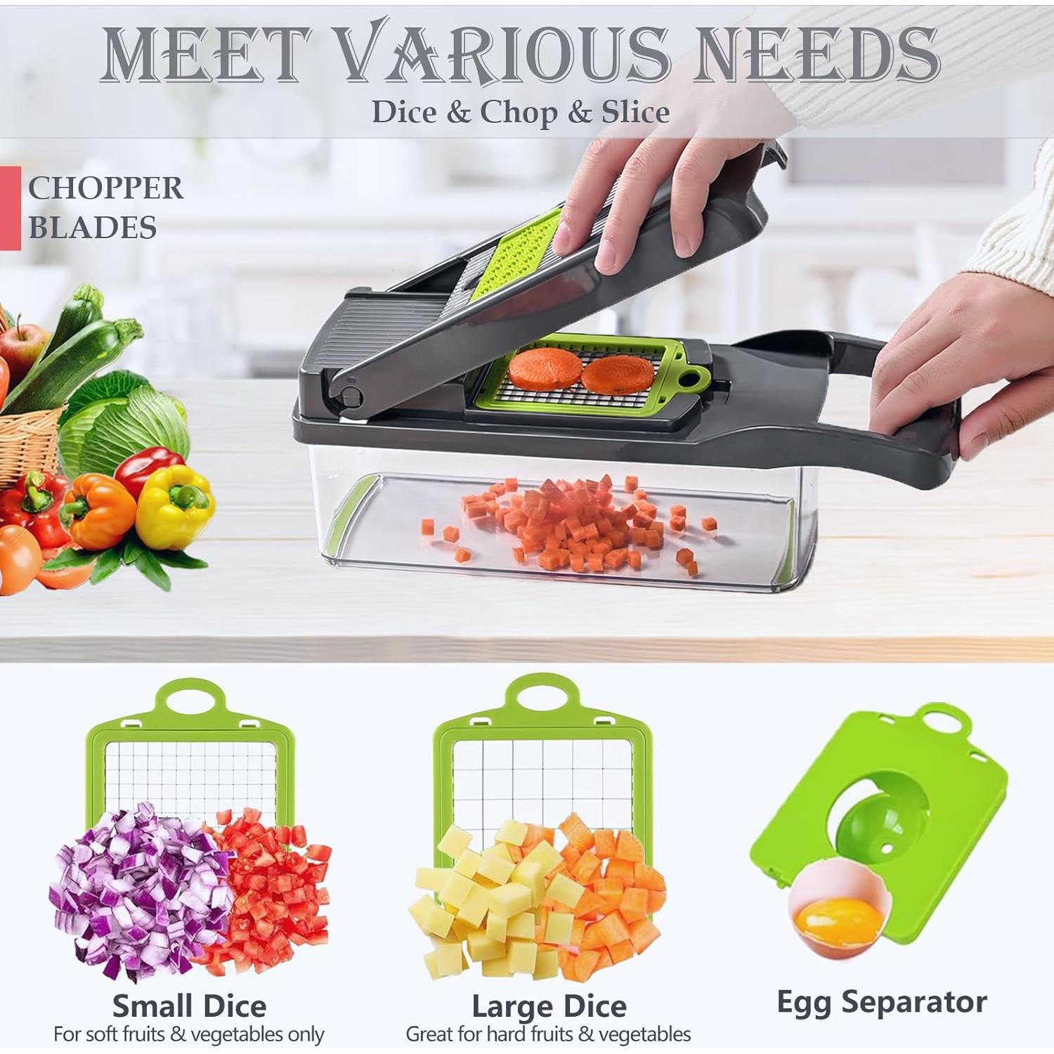 Picador de Verduras Manual Dewpeton 16 en 1 con Contenedor 1.5L